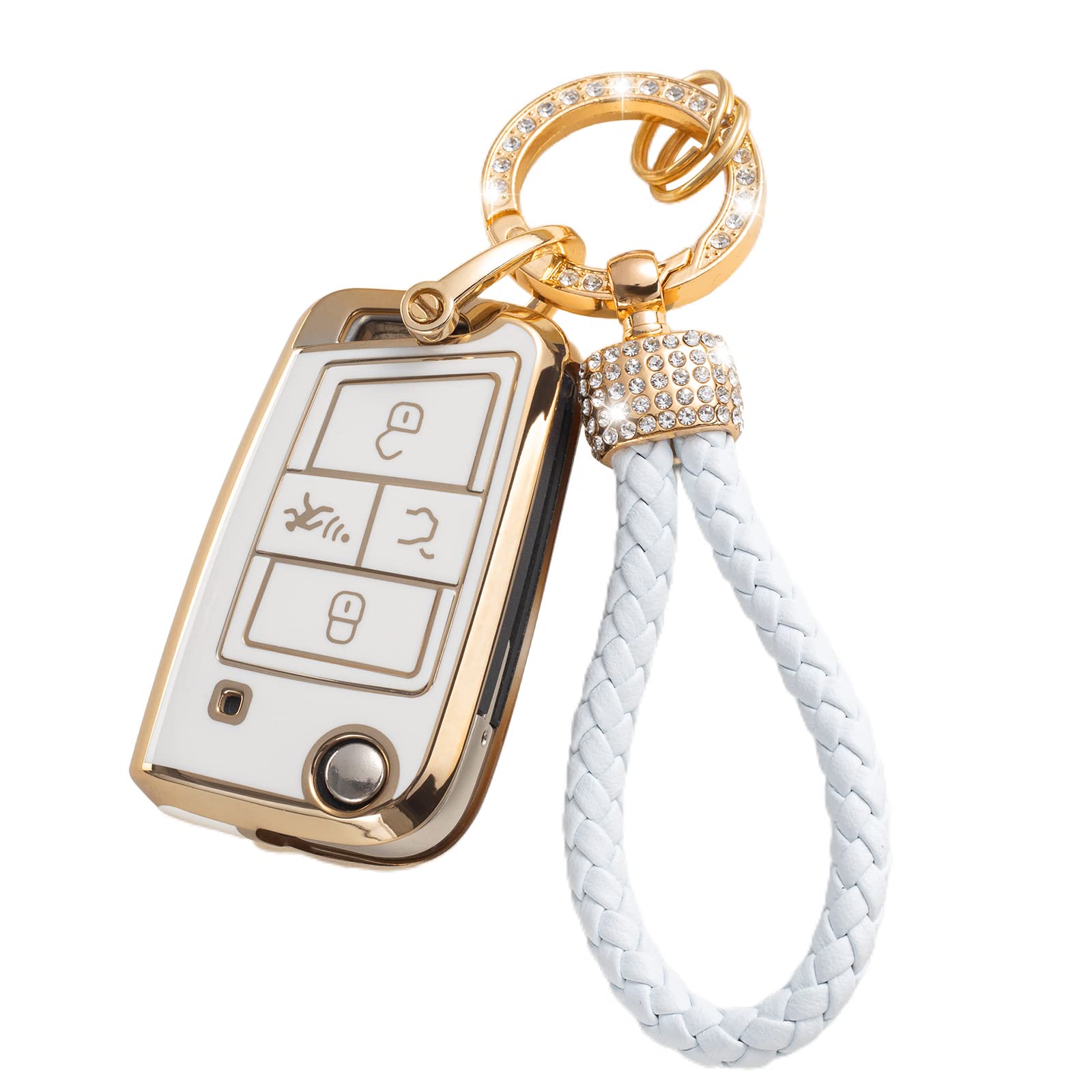 Gematay For Vw Volkswagen Key Fob Cover With Keychain Lanyard, Soft Tpu Key Fob Protector Shell Compatible With Vw Tiguan Golf J