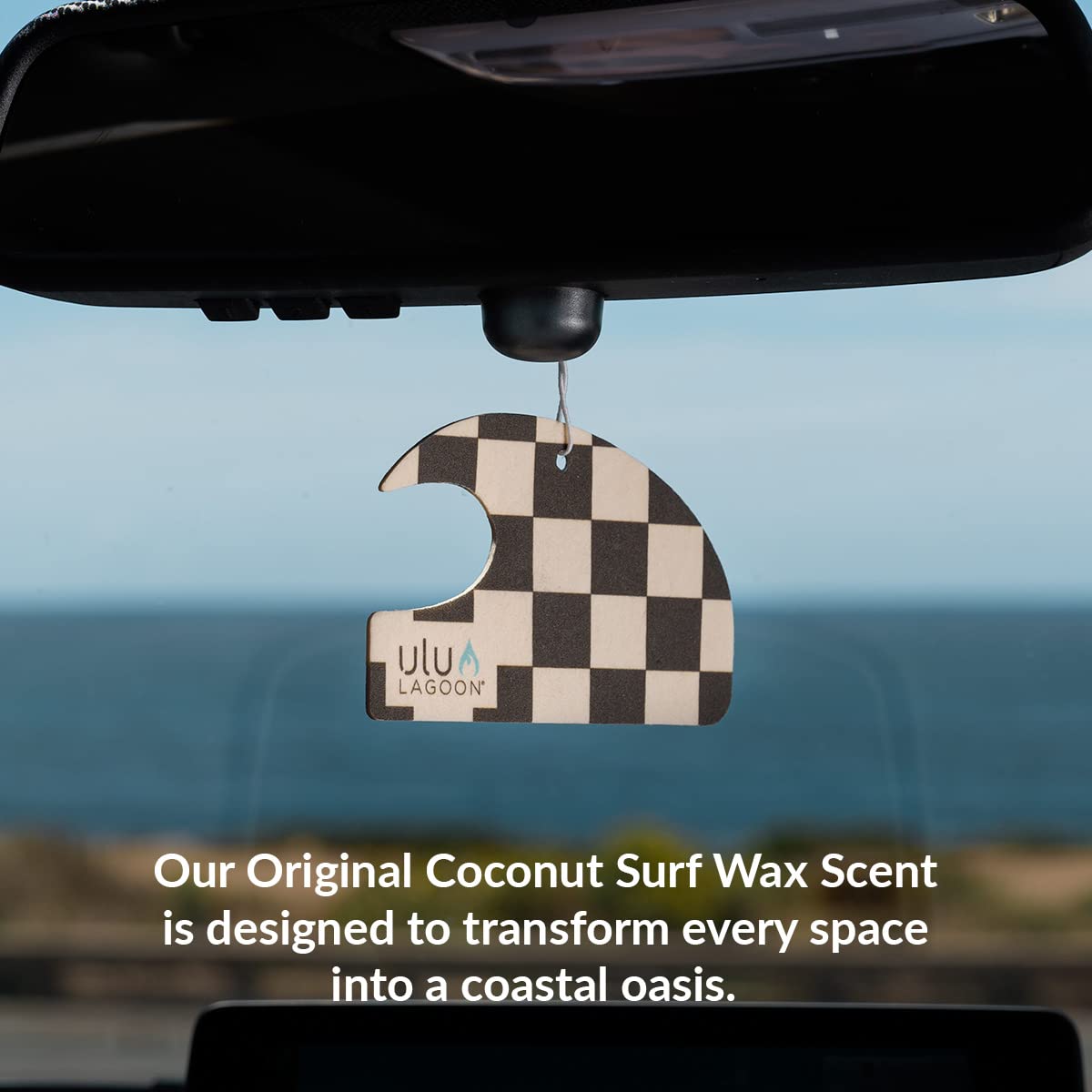 Ulu Lagoon Hanging Car Air Freshener | Tropical Beach Coconut Surf Wax Scent Mini Wave | Long Lasting Car Freshener, Closet And