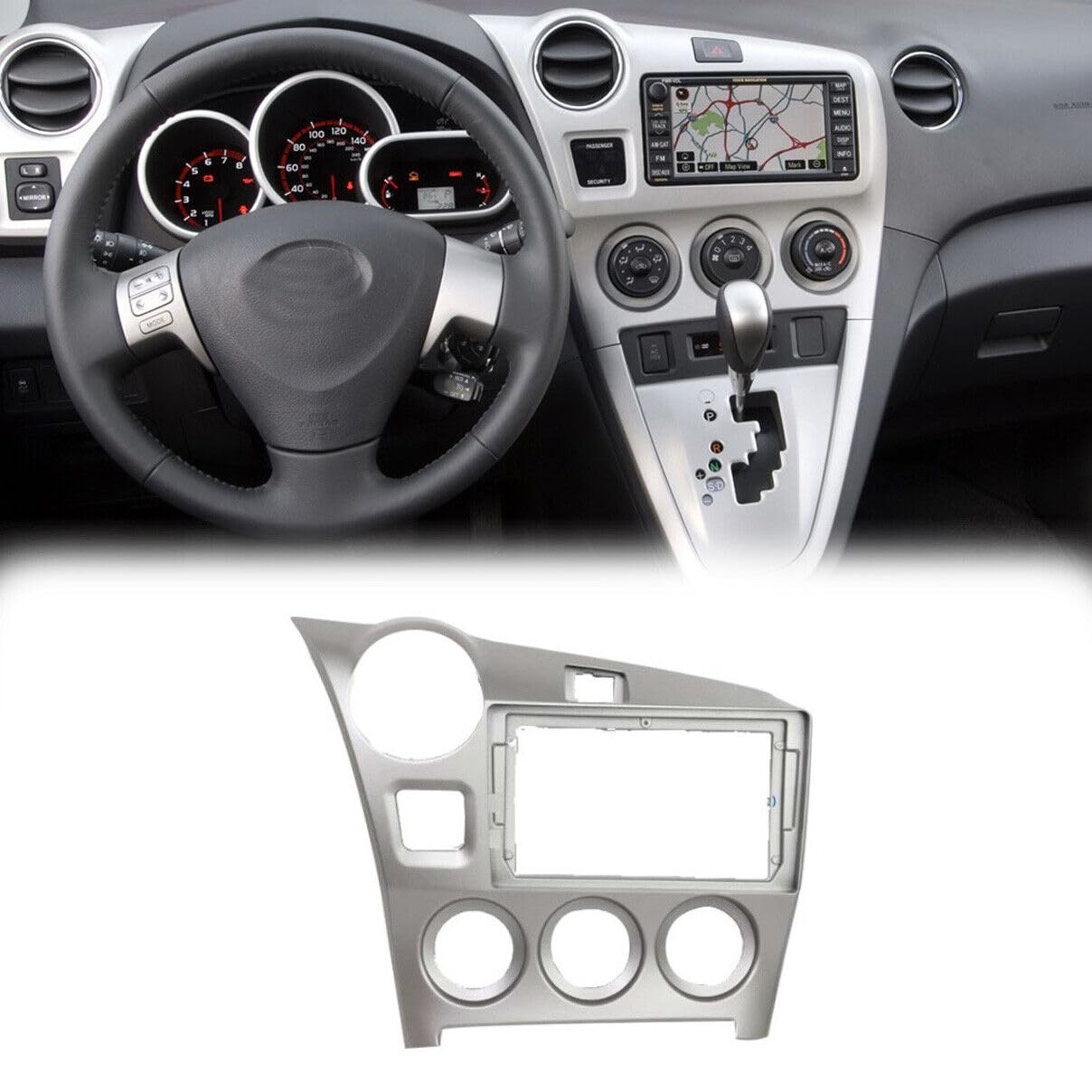 9'' Car Radio Stereo Fascia Frame Panel Cover Trim For Toyota Matrix 2003-2008 2010 2011 2012 2013 2014 Silver (Not Fit For 2009 Matrix 1.8 Base)