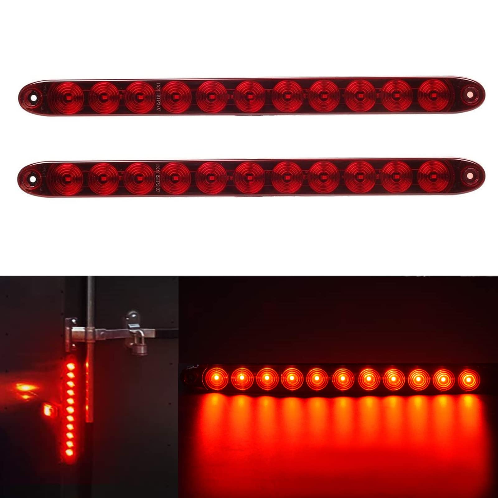 PerfecTech 11 LED Red Trailer Brake Tail Light, 2 Pack 16    LED Bar Stop Turn Signal Tail Lights Waterproof Brake Strip Red Lig