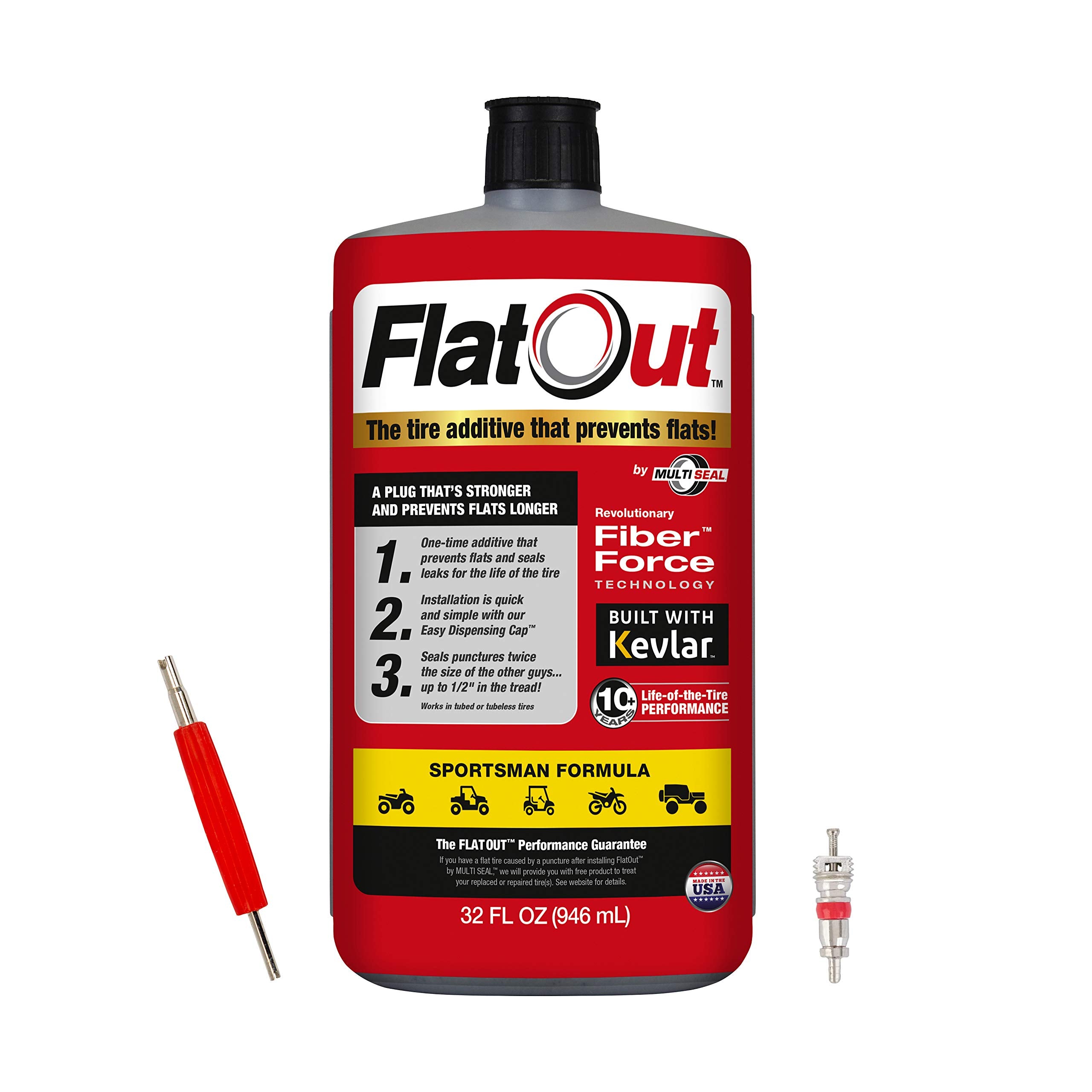 Flatout Tire Sealant Sportsman Formula - Prevent Flat Tires, Seal Leaks, Contains Kevlar, 32-Ounce Bottle, 1-Pack