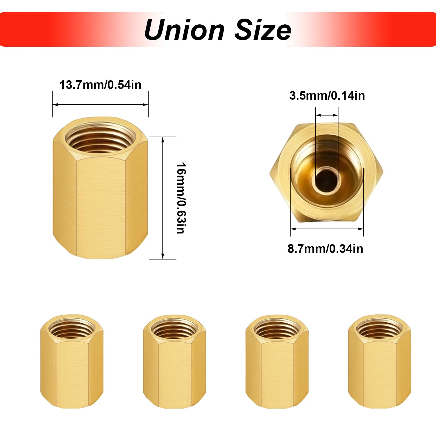 Tnisesm 12Pcs 3/8''-24 Threads Brake Line Fittings Assortment For 3/16'' Brake Line Tube(4 Unions, 8 Nuts)