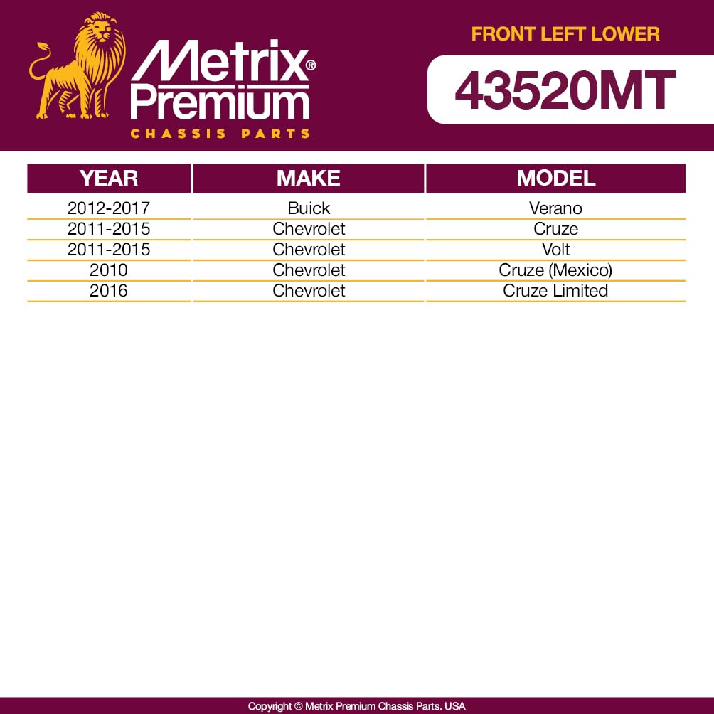 Metrix Premium Chassis Parts - Front Left Lower Control Arm W Ball Joint & Bushing Assembly Fits 12-17 Buick Verano, 11-15 Chevr