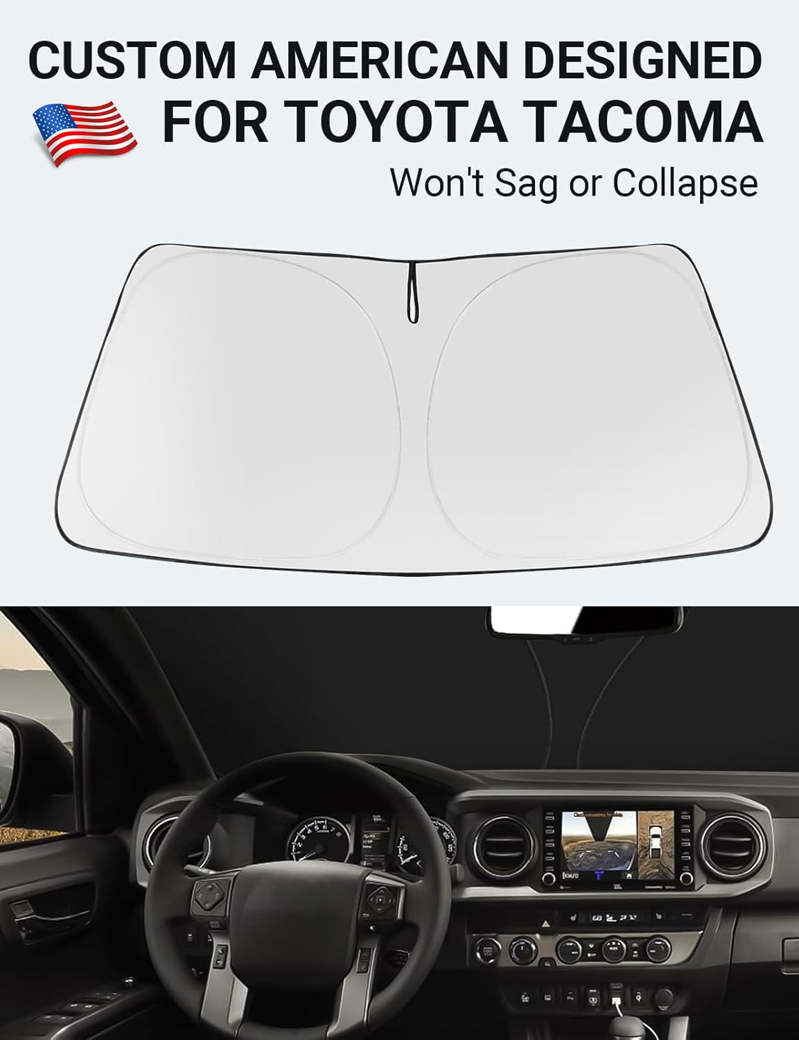 Proadsy 2025 Upgrade Front Windshield Sun Shade Foldable Sunshade Protector Custom Fit 2016-2024 2025 Toyota Tacoma 2Dr 4Dr Pickup Accessories
