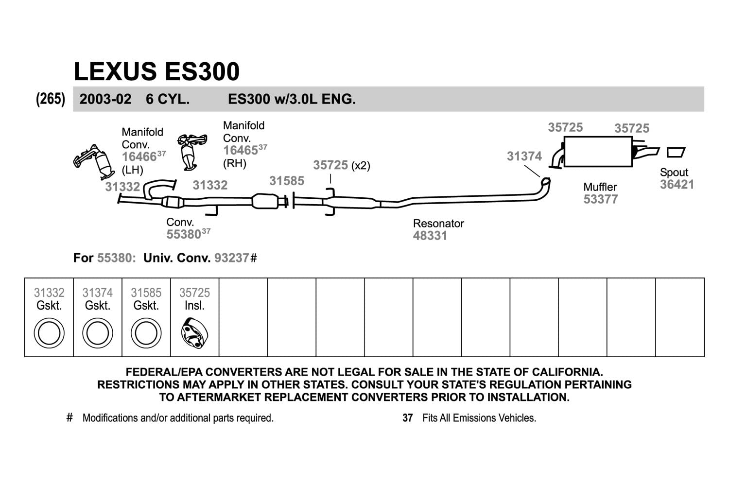 Walker 48331 Direct Fit Exhaust Resonator And Pipe Assembly For Toyota Camry