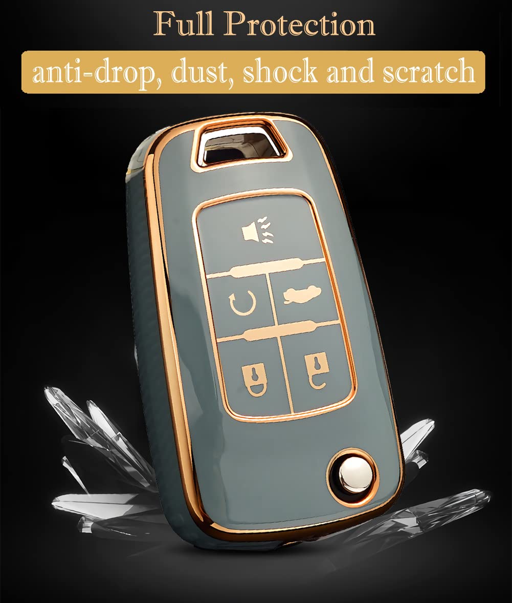 Cacacar For Chevy Key Fob Cover, Premium Tpu Full Protection Key Fob Case For Chevrolet Equinox Camaro Cruze Malibu Sonic Buick