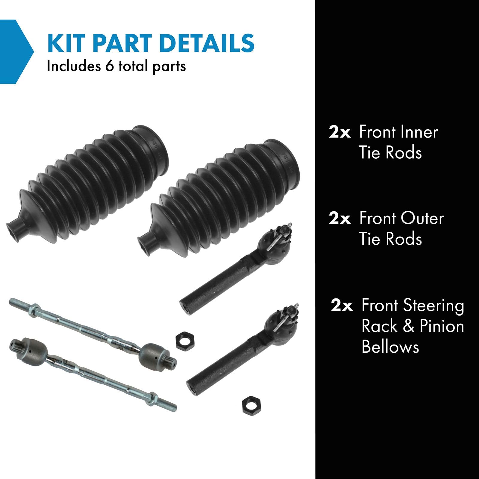 Trq Front Steering Kit Steering Rack & Pinion Bellow Tie Rod Compatible With 2005-2009 Subaru Legacy Outback