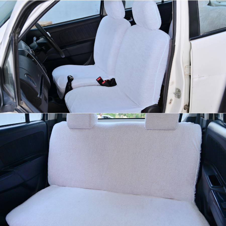 Atist Cotton Car Seat Cover for Hyundai Venue (5 Seater) (All Detachable Headrest) (White)