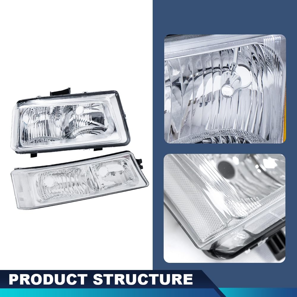 Pit66 Headlight Assembly Compatible With 2003-2006 Chevy Silverado 1500 2500 3500 Hd Models Fit 03-06 Avalanche (Fit No Cladding