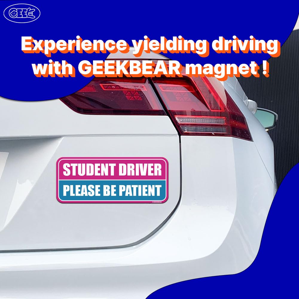 Geekbear Student Driver Car Magnet - Colorful, Reflective, Weather-Resistant - Rectangular 8.7 X 3.5 In (Pink/Blue)