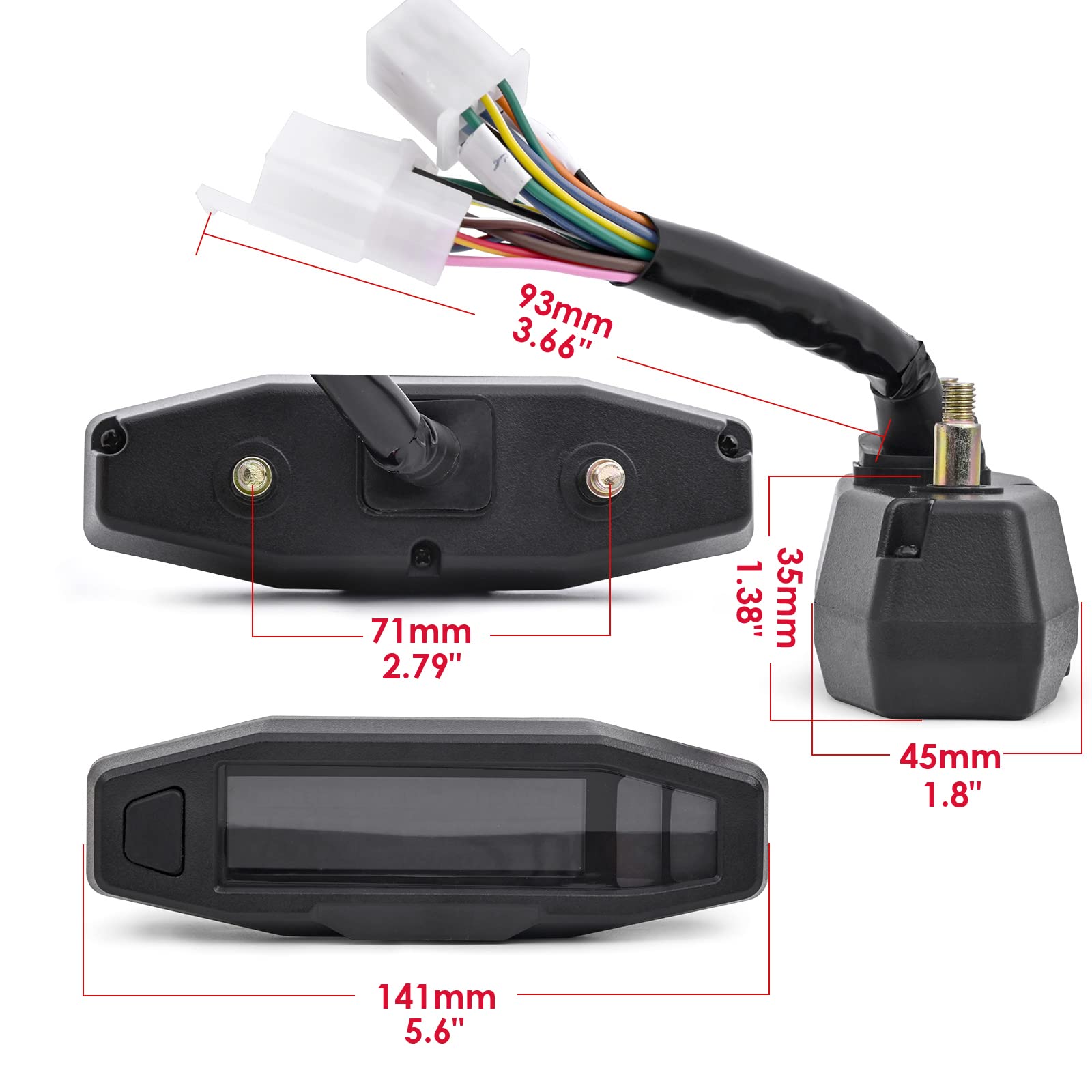 Whaletail Universal Motorcycle Speedometer 6 Gear 12000 Rpm Km/H Mph Mini Lcd Va Screen Digital Motorcycle Speedometer, Odometer, Tachometer