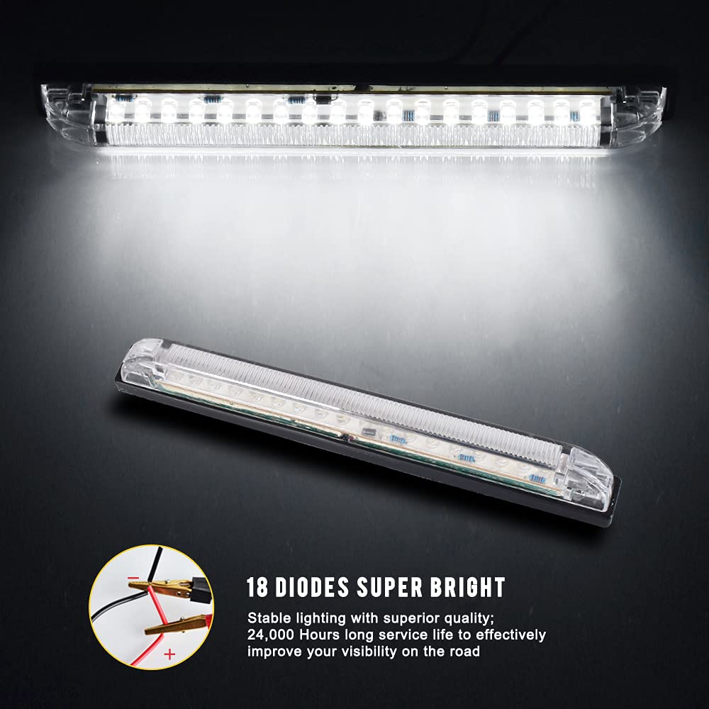 Nifeida 8 Clear Lens 18Led Waterproof Utility Strip Light Bar Surface Mount For 12V Marine Boat Rv Interior Light Slim Line Pickup Truck Under Hood Lights Side Marker Lamp [Pack Of 4]