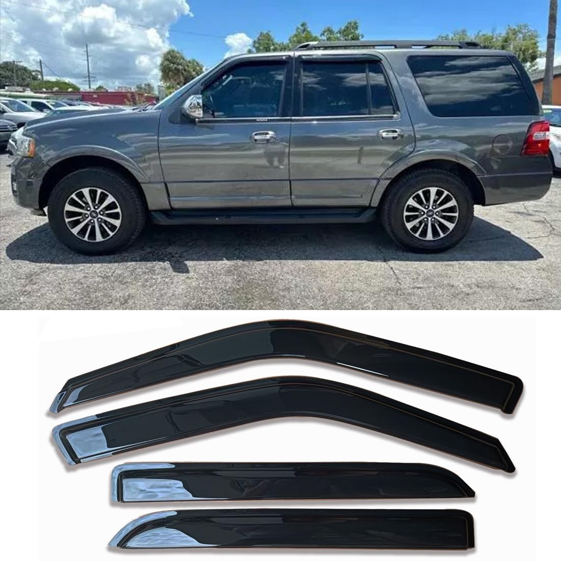 Tape On Car Side Window Visors Vent Window Shade Fit 97-17 Ford Expedition, Sun Rain Guards Wind Deflectors 94233, 4-Piece Set