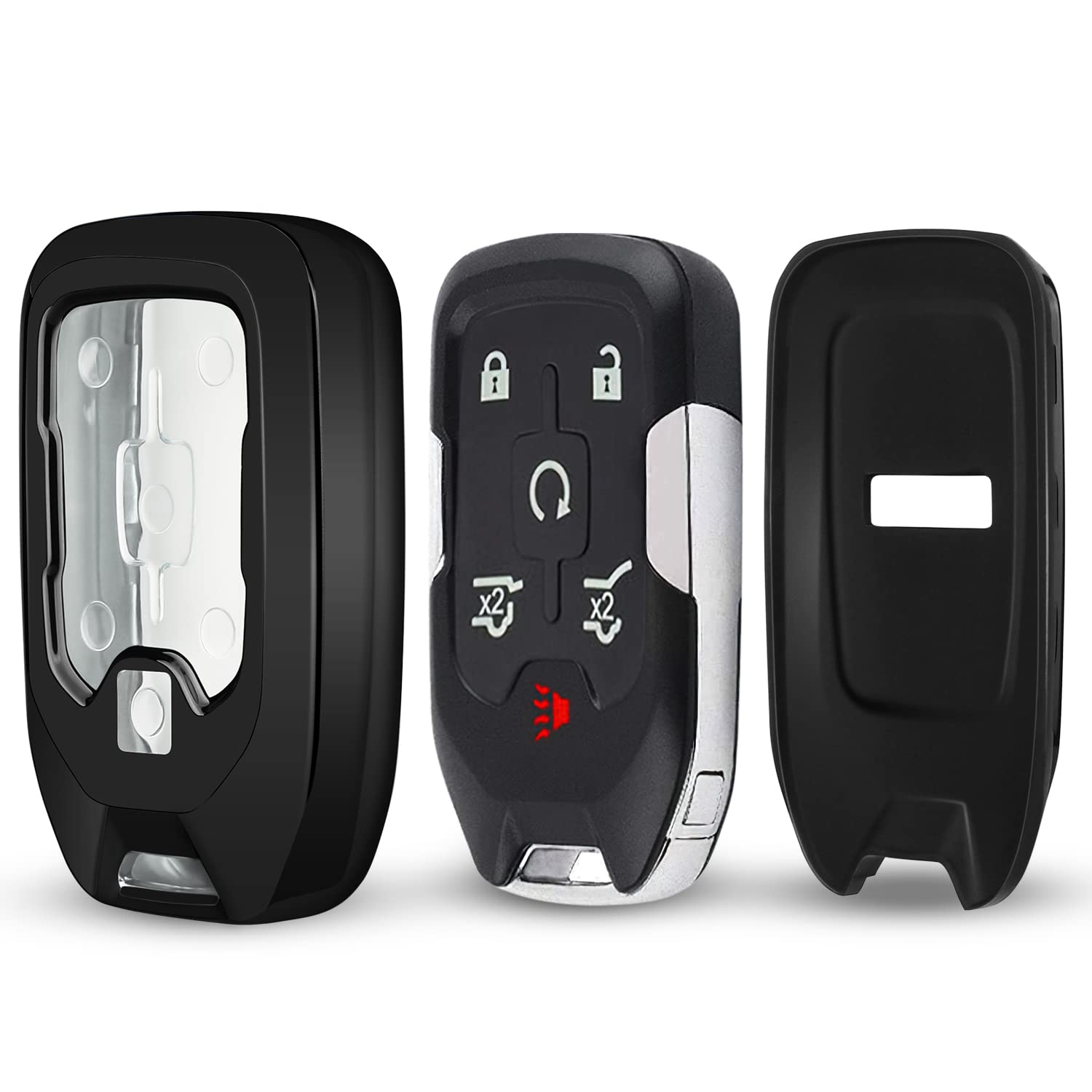 Qbuc For Gmc Key Fob Cover Tpu Protector Case With Keychain For 2019-2021 Chevrolet Chevy Silverado And Gmc Sierra 1500 2500Hd 3500Hd Terrain Acadia Yukon Key Cover Smart Remote 3/4/5/6 Button(Black)