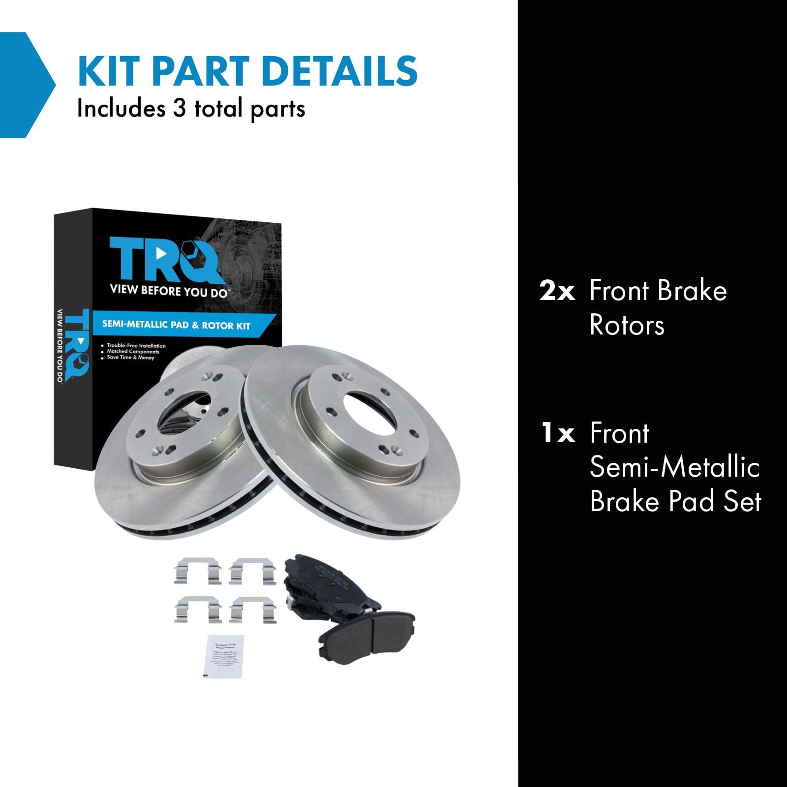Trq Front Brake Pad & Rotor Kit Brake Pads Brake Rotor Semi-Metallic Compatible With 2007-2010 Hyundai Elantra