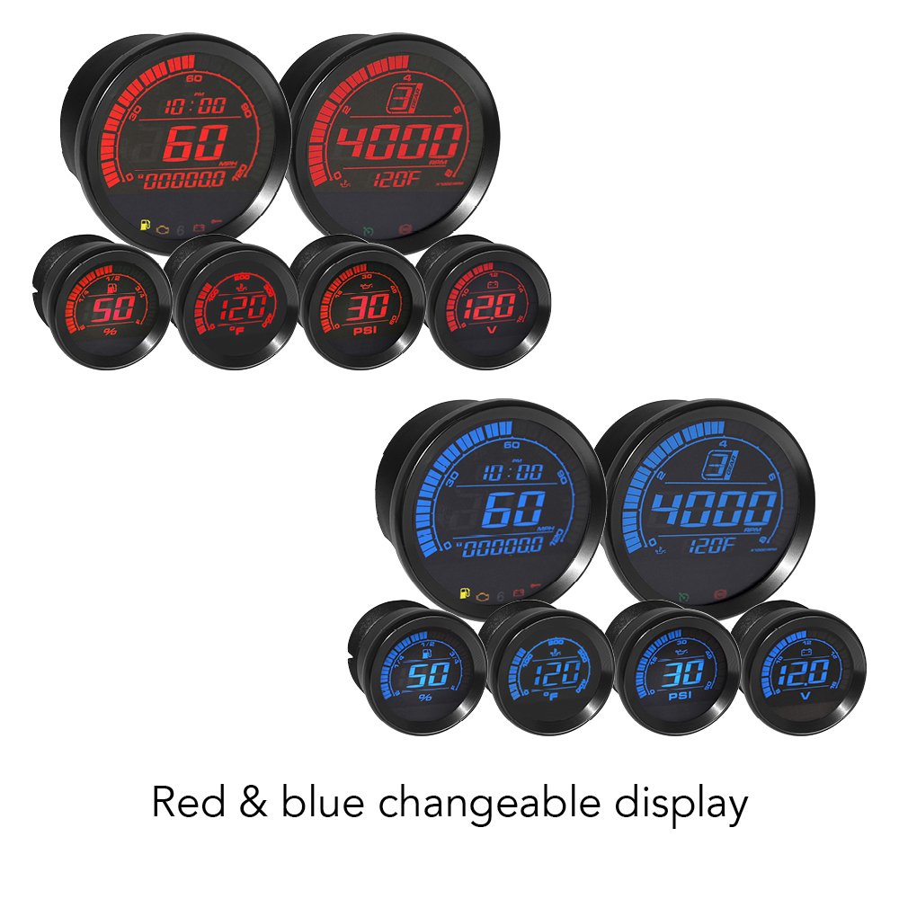 Koso Ba050907 Hd-02 Kit With Oil Temp (6 Pcs Kit - Black Bezel)