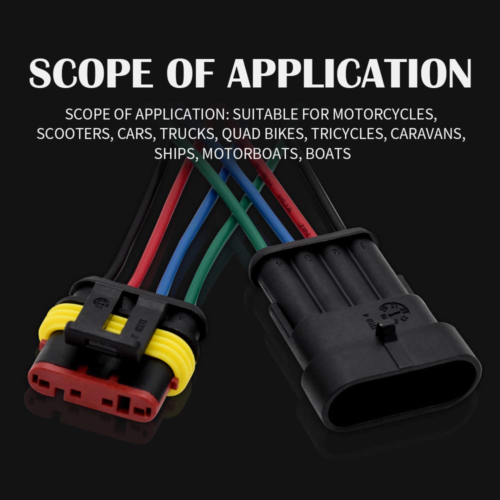 4 Pin Connector Waterproof Connector, Male And Female Way 16 Awg Wire Suitable For Car Truck, Boat And Other Wire Connection 5 K