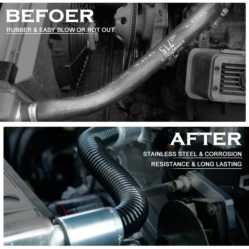 Hypertune Universal 24'' Stainless Steel Radiator Flexible Coolant Water Hose Kit W/ Cap Clamp Black