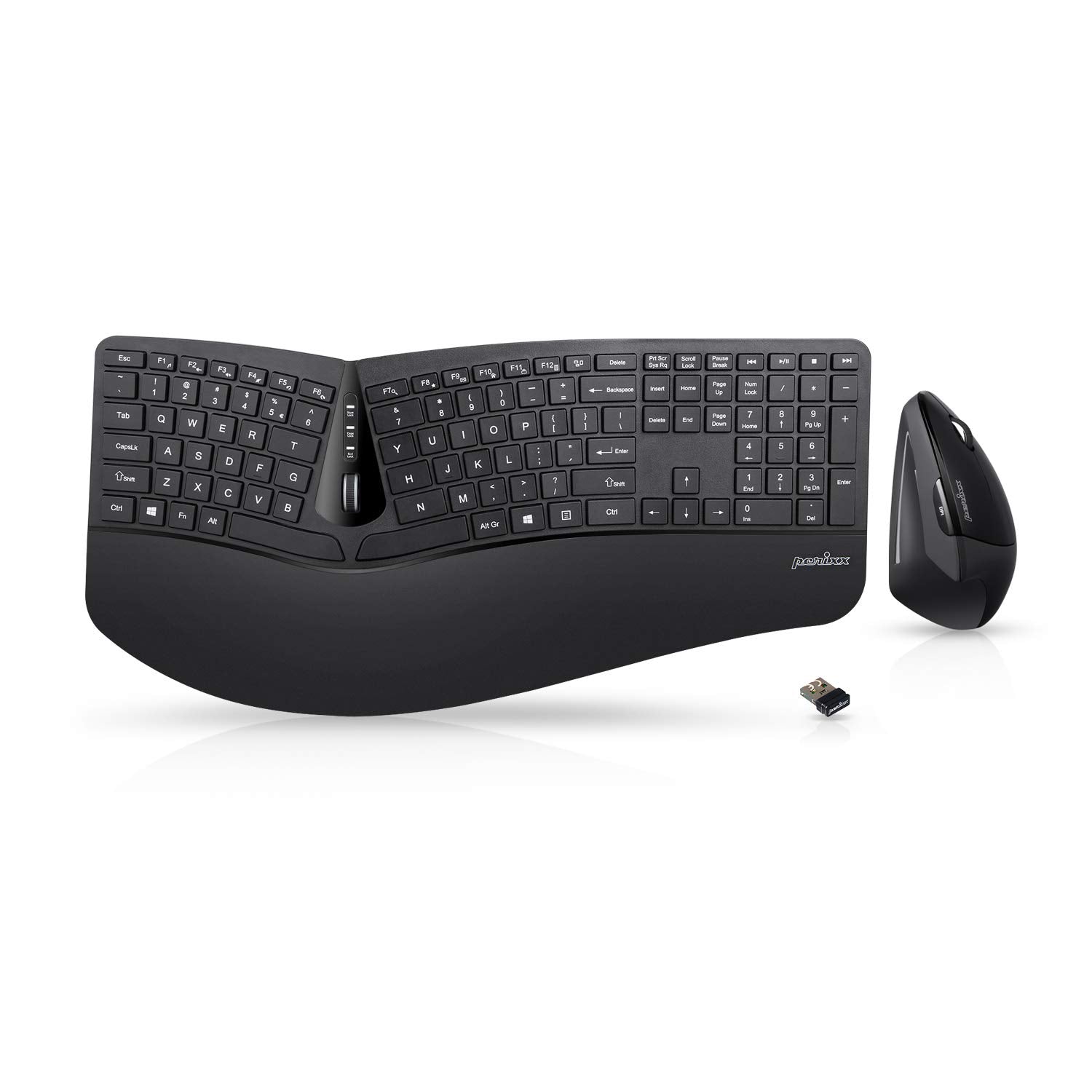 Perixx Periduo-605, Wireless Ergonomic Split Keyboard And Vertical Mouse Combo, Adjustable Palm Rest And Membrane Low Profile Ke