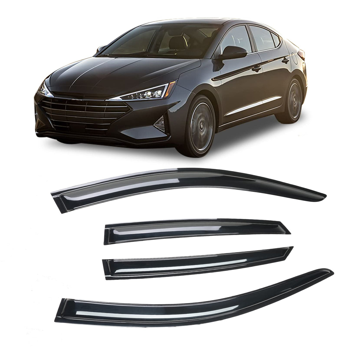 Arokzn Tape-On Rain Guard 4-Piece Compatible with Hyundai Elantra 2021 2022 2023 SE SEL N Line Limited Hybrid Windows Visor Shie