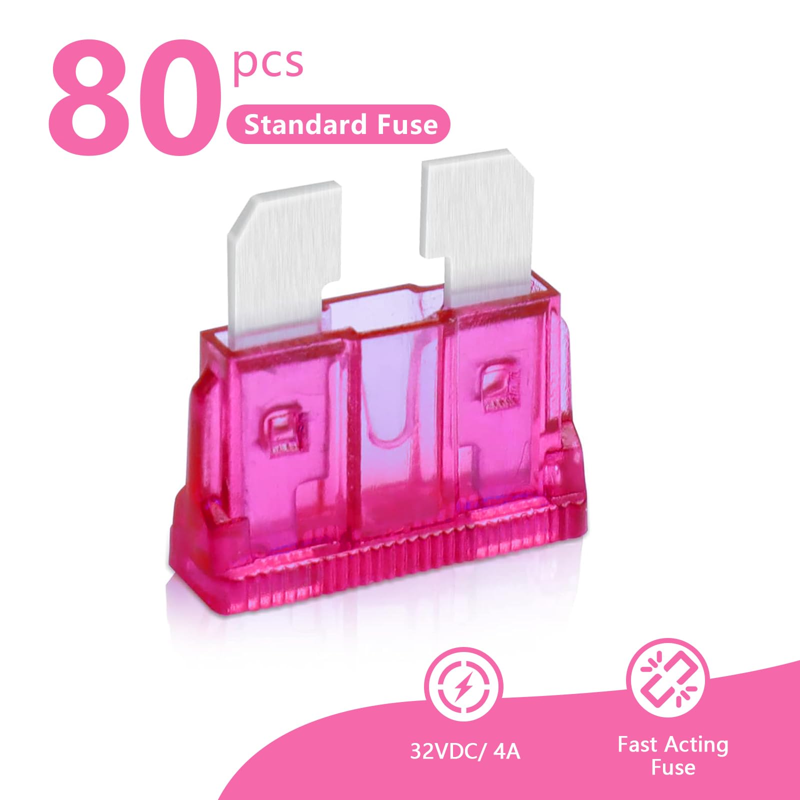 (80Pcs) 4 Amp Standard Fuse, 4A Car Blade Fuses For Car/Rv/Truck/Suv/Motorcycle/Boat