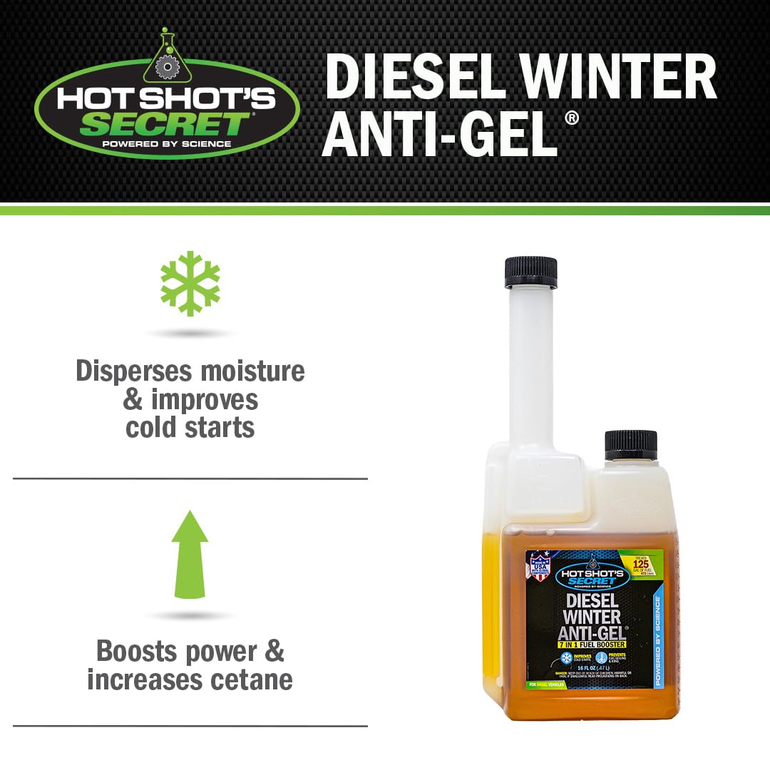 Hot Shot's Secret Diesel Winter Anti-Gel Fuel Treatment 16oz Squeeze 5 Pack, 7 in 1 Fuel Booster Winter Protection, Diesel Addit