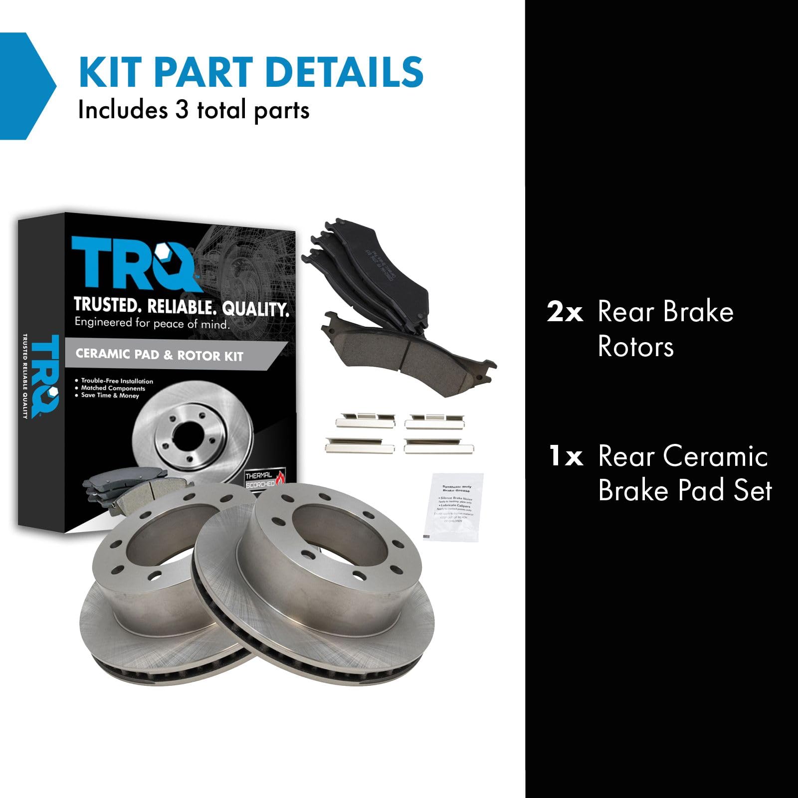 Trq Rear Brake Pad & Rotor Kit Brake Pads Brake Rotor Ceramic Compatible With 2003-2007 Ford E-250 1999-2002 E-250 Econoline