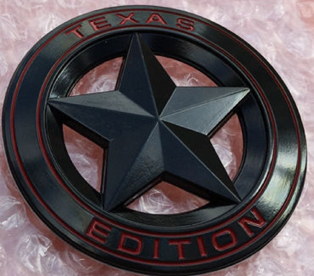 Muzzys (Set of Two) Texas Edition Star Black and Red Round 3'' Shield Emblem Universal Stick-On FITS Tundra, Tacoma, F150, Silve