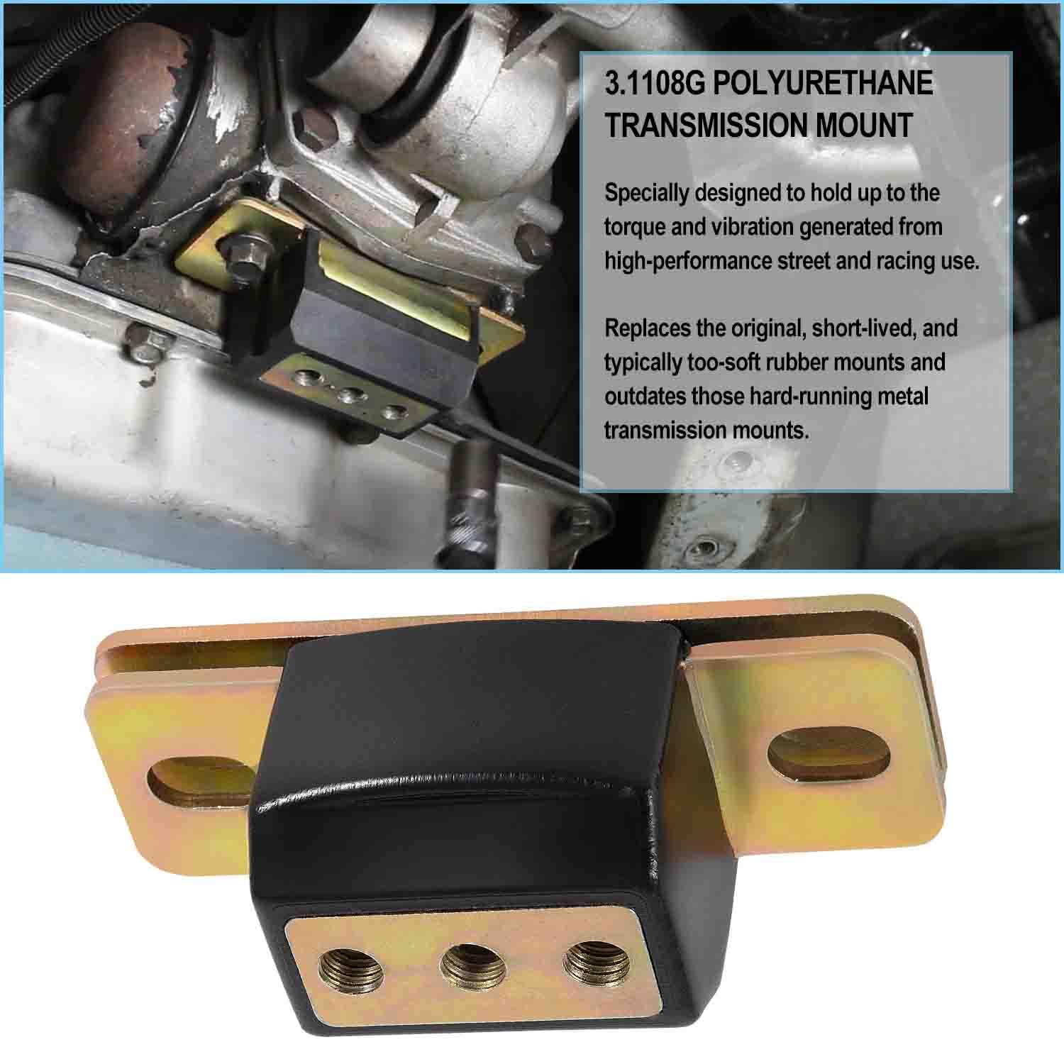 3.1108G Transmission Mount Performance Polyurethane Mounts Bracket Set Fit for GM Cars and Trucks TH350, TH400, 700R4, and Most