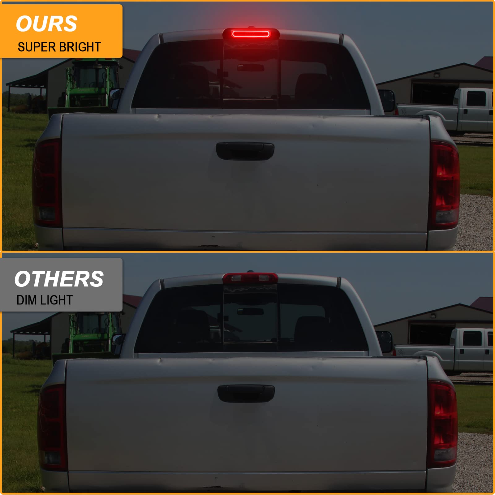 R&F Auto Led Smoked Lens High Mount Brake Light Replacement For Ram 1500 2500 3500 (2002-2008), For Ram 2500 3500 (2009) Roof Ca