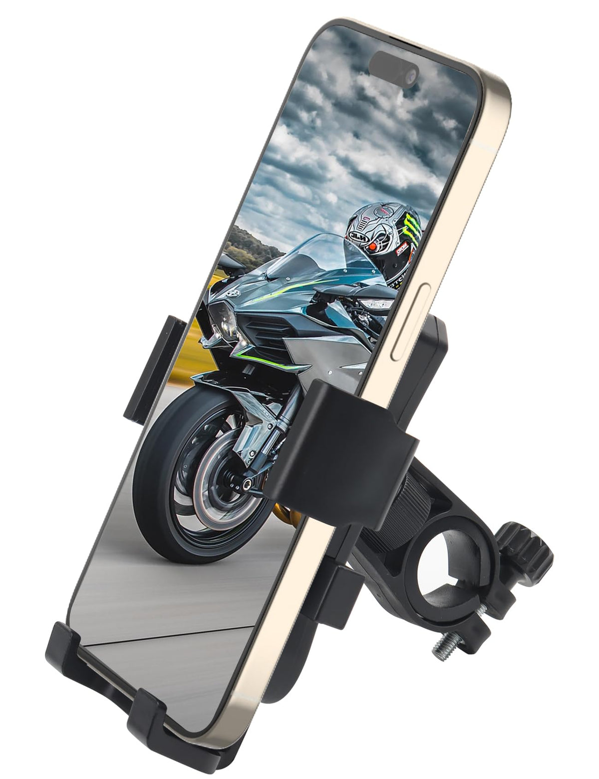 Saicoos Motorcycle And Bike Phone Mount - Bicycle Cell Phone Holder - Handlebar Phone Mount - One Click Automatic Lock, 720 Degree Rotation, High-Strength Abs Material (Holder)