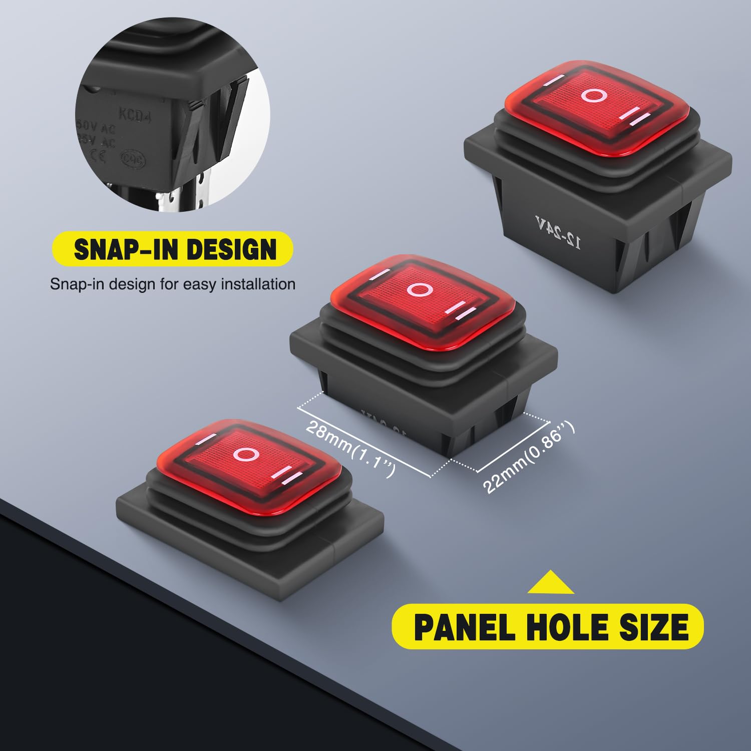 Nilight 6Pin On Off On Rocker Switch 2Pcs Red Led Lighted Ip67 Waterproof Dpdt 3 Position Latching 20A 12Vdc 125Vac Toggle Switc