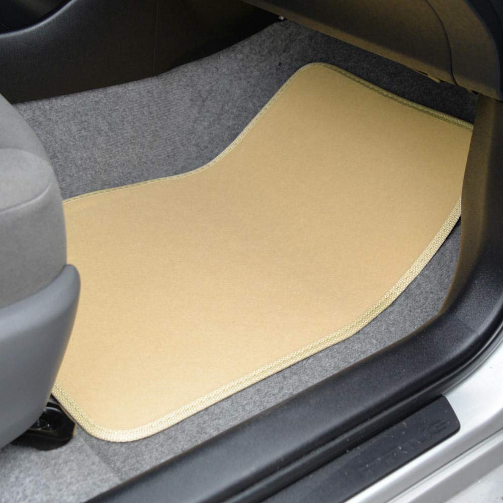 Bdk Premium 4Pc Set Of Carpet Car Floor Mats With Vinyl Safety Heel Pad For Car, Truck, Suv, Coupe Sedan, Light Beige (Mt-100-Lb
