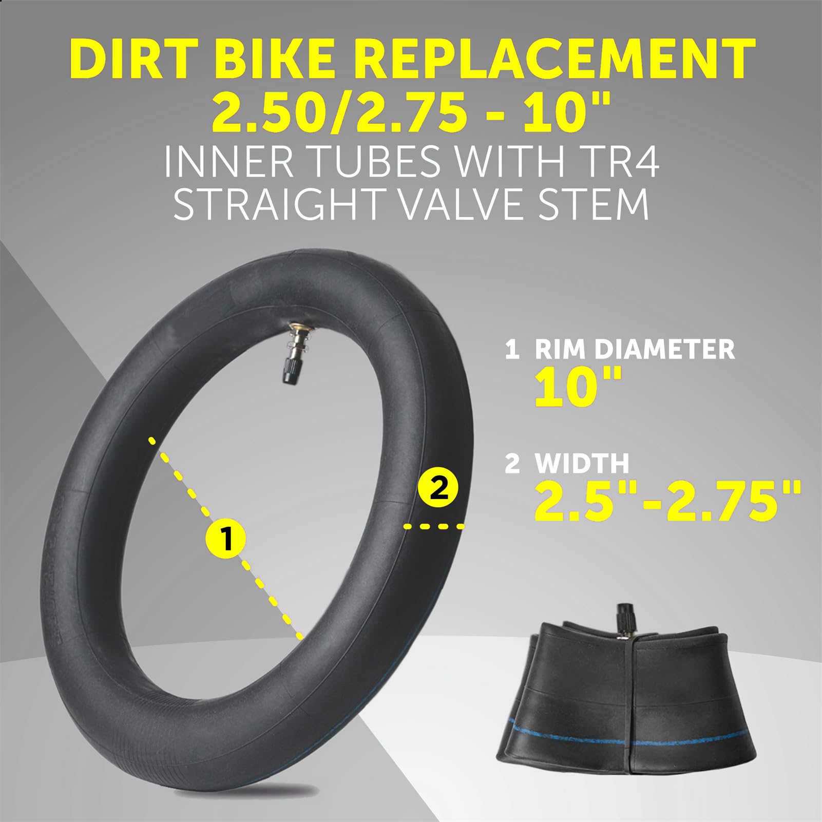 Ar-Pro (2-Pack) 2.50/2.75-10 Dirt Bike Replacement Inner Tubes Heavy Duty|Compatible With Honda Crf50 /Xr50, Razor Mx650 / Mx500, Suzuki Drz70 / Jr50, Yamaha Pw50