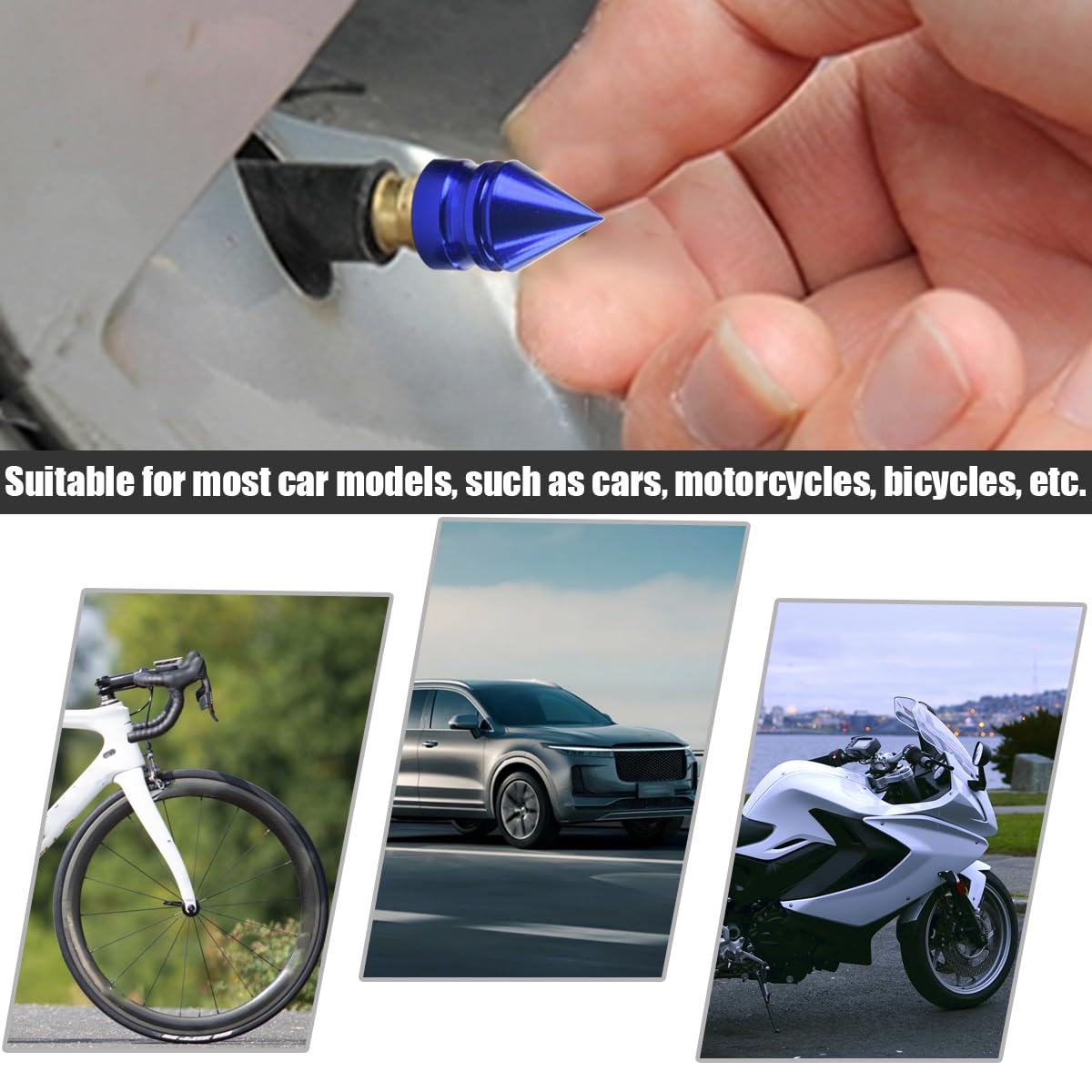 Osilly Universal Blue Round Aluminum Car Tire Valve Caps, 8 Pack Spike Design, Dust-Proof, Fit for Cars, Trucks, SUVs and Motorc