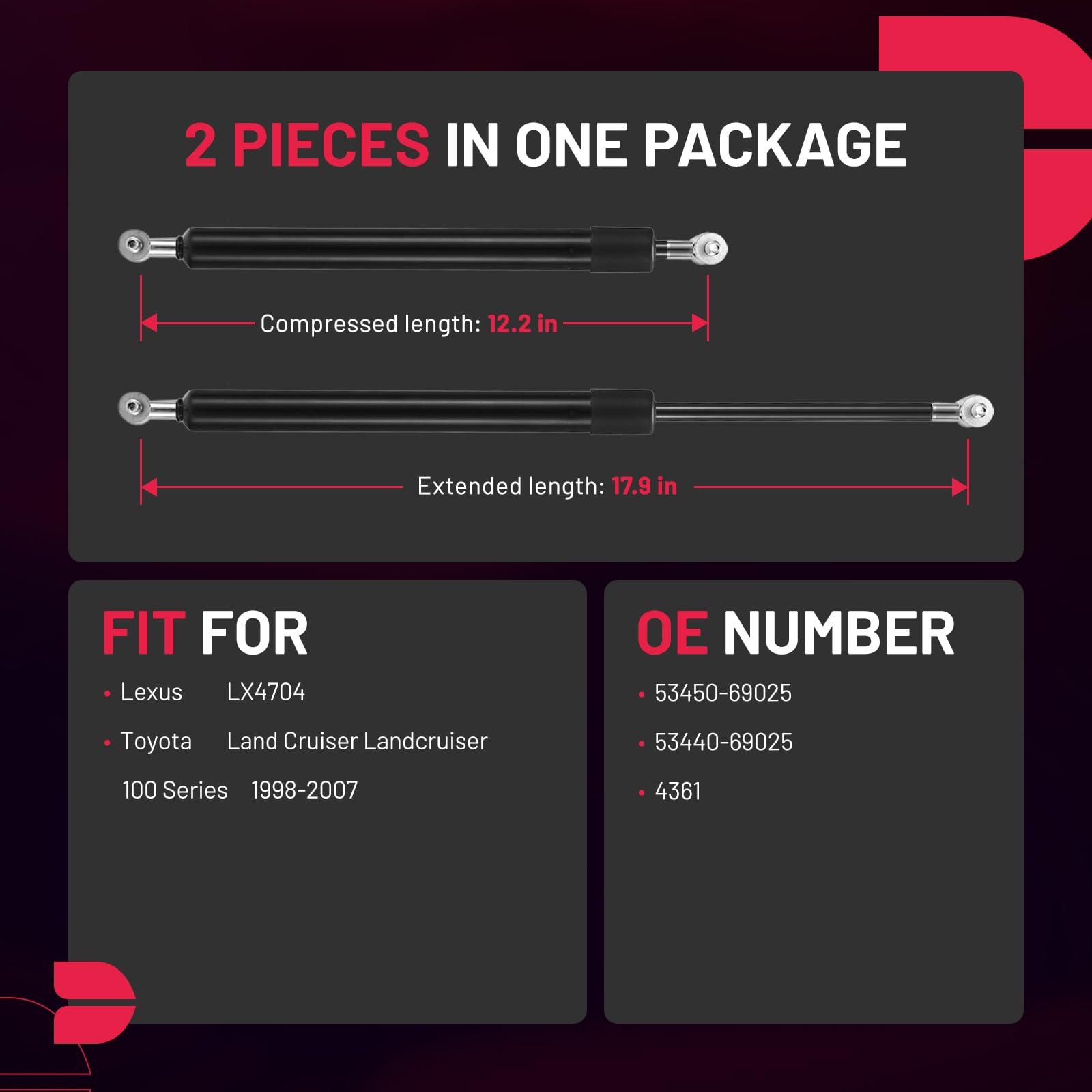 Bdfhyk Front Hood Lift Support Struts Gas Springs Compatible With Toyota Land Cruiser Lexus Lx 470 1998-2007 Rust Resistant 4361