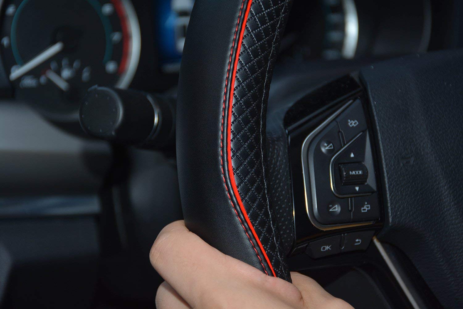 Rueesh Microfiber Leather Car Steering Wheel Cover, Soft Padding, Durable, No Smell, Universal 15 Inch Steering Cover, Anti-Slip