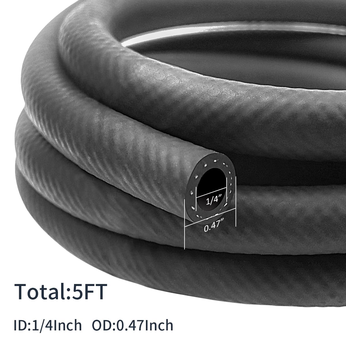 1/4 Inch Id Nbr Rubber Hose, Fuel Hose Line Transfer Hose For Small Engine Black 5 Feet