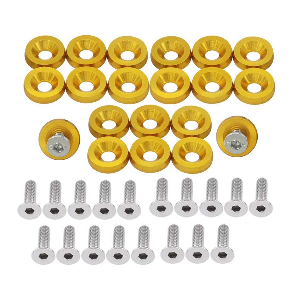 Ouhl 20Pcs Aluminum Bumper Fender Washer M6 T6 Grade Cnc Billet Engine Bay Dress Up Kit (Gold)