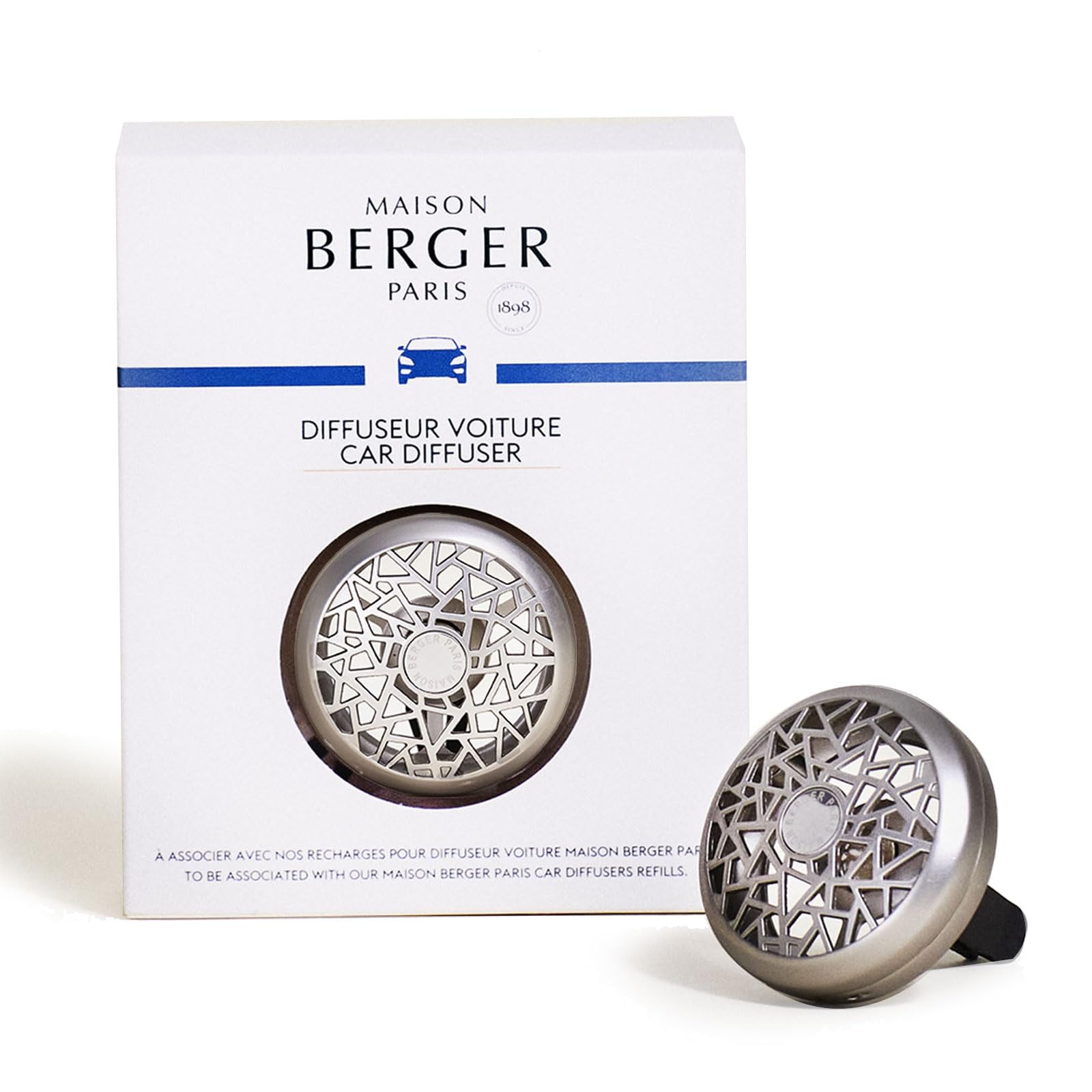 Maison Berger - Refillable Car Air Freshener Vent Clip Diffuser Set - 1.75'' Diameter X 1.25'' Depth - Made In France (Graphic M