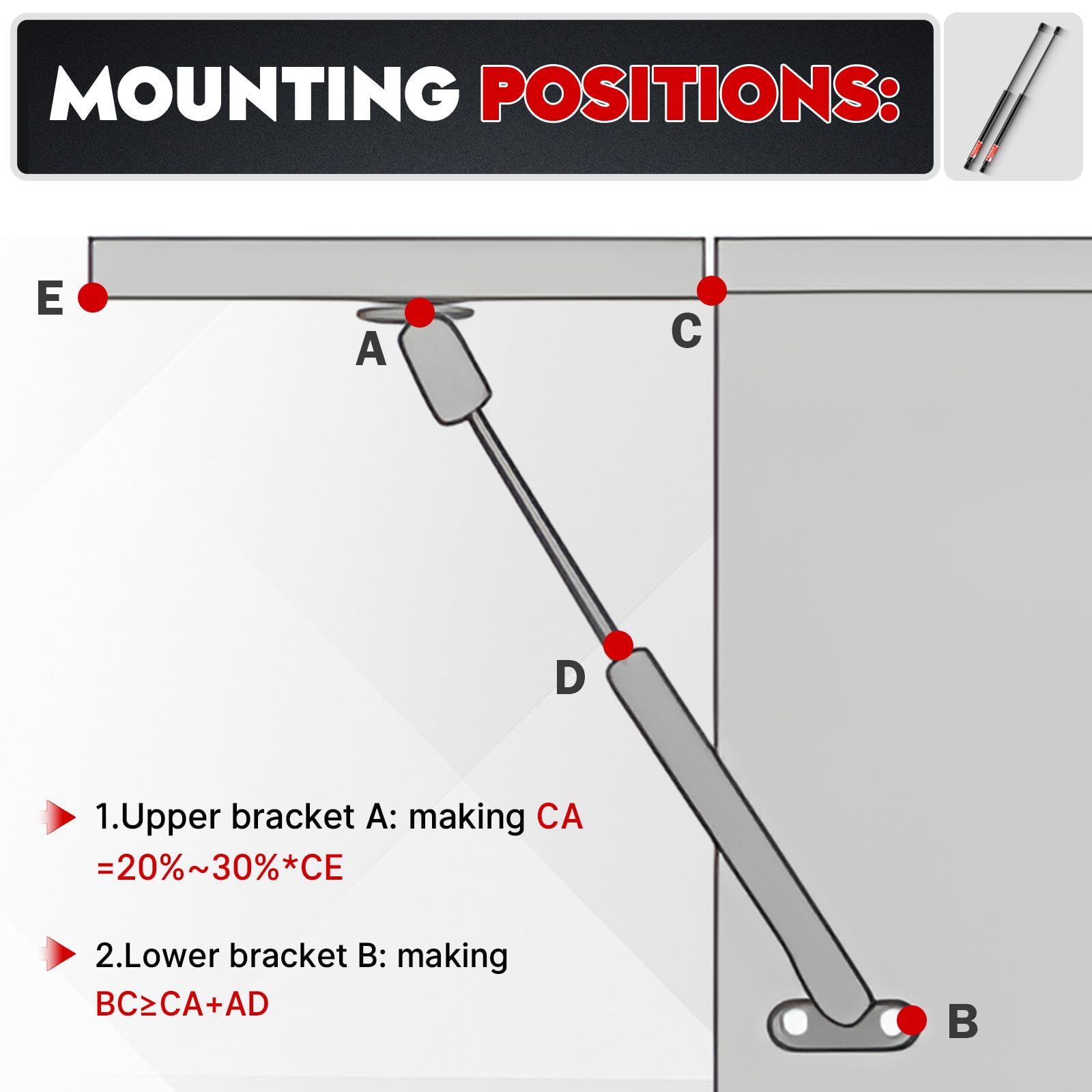 2 Pcs 15 Inch 100lbs/448N Gas Strut Spring Shock for Boat Bed Cover Door Lid Outdoor TV Cabinet Truck Canopy Floor Hatch Door