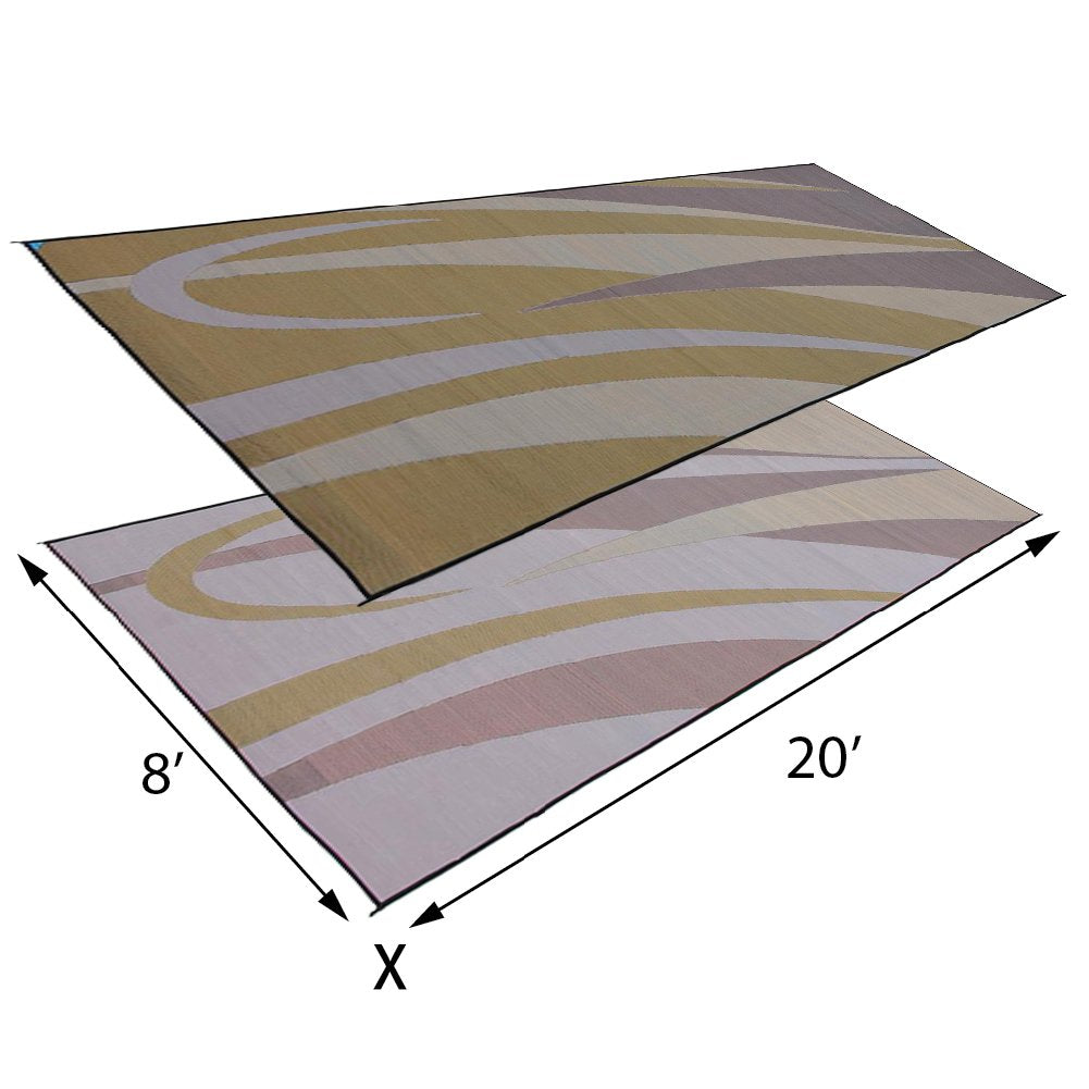 Stylish Camping Reversible Graphic Patio Mat - 8' x 20', Brown/Gold, Polypropylene, Model GC7