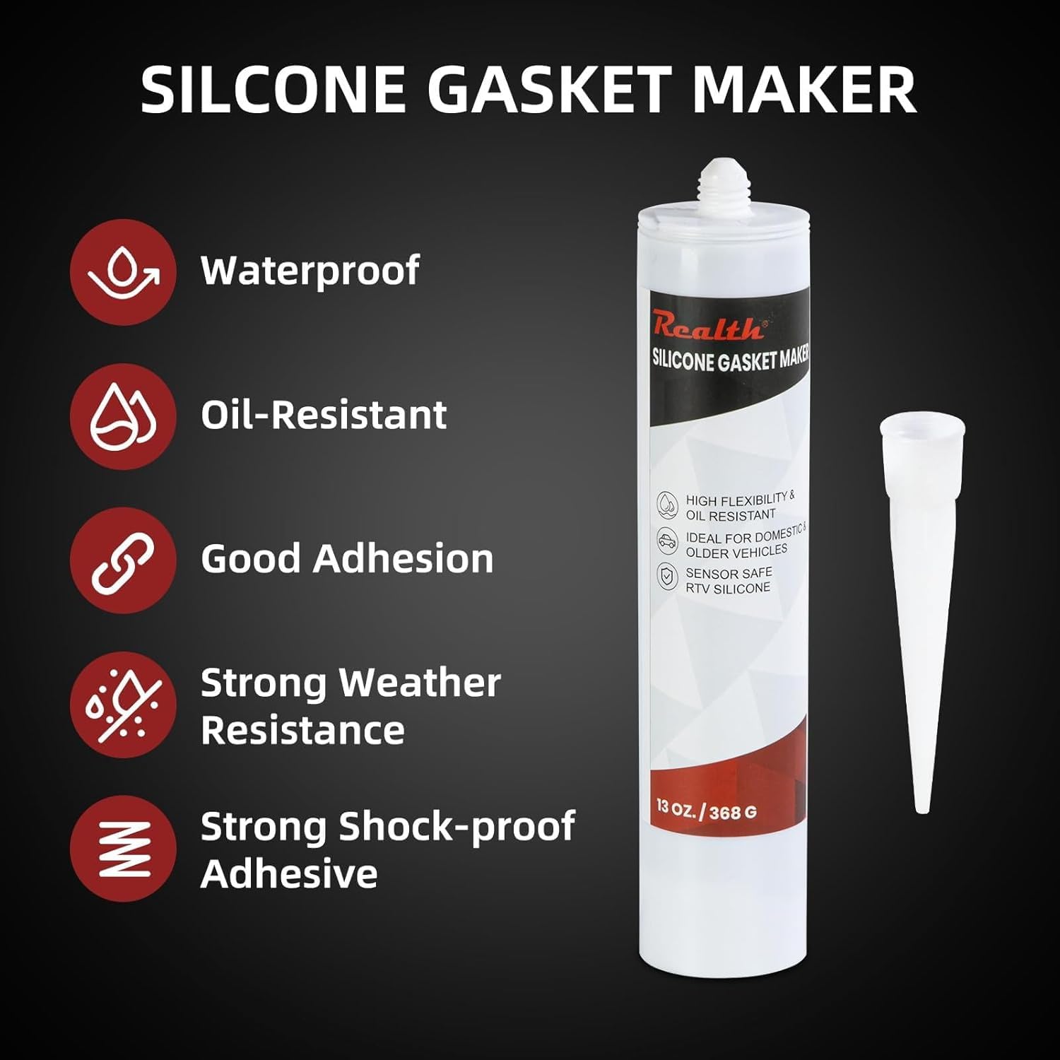 Rtv Silicone Gasket Maker Black, High Temperature Gasket Sealer 13 Oz., Resistance Sealant High Strength Flange Sealing For Auto