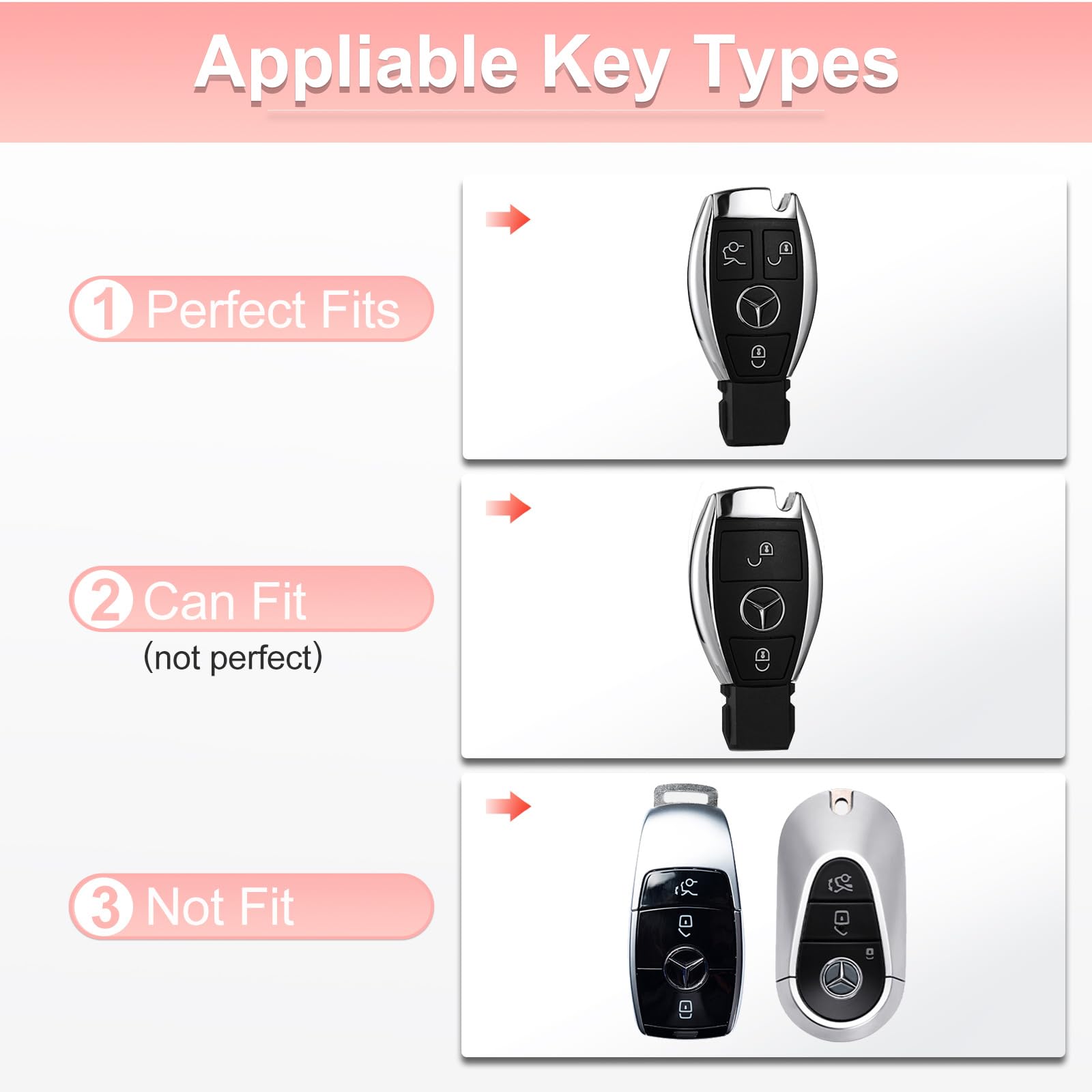 Pangpai Pink Key Fob Cover for Mercedes Benz, Soft TPU Key Case Protection with Bling Keychain Fit for C E S M CLS CLK G Class