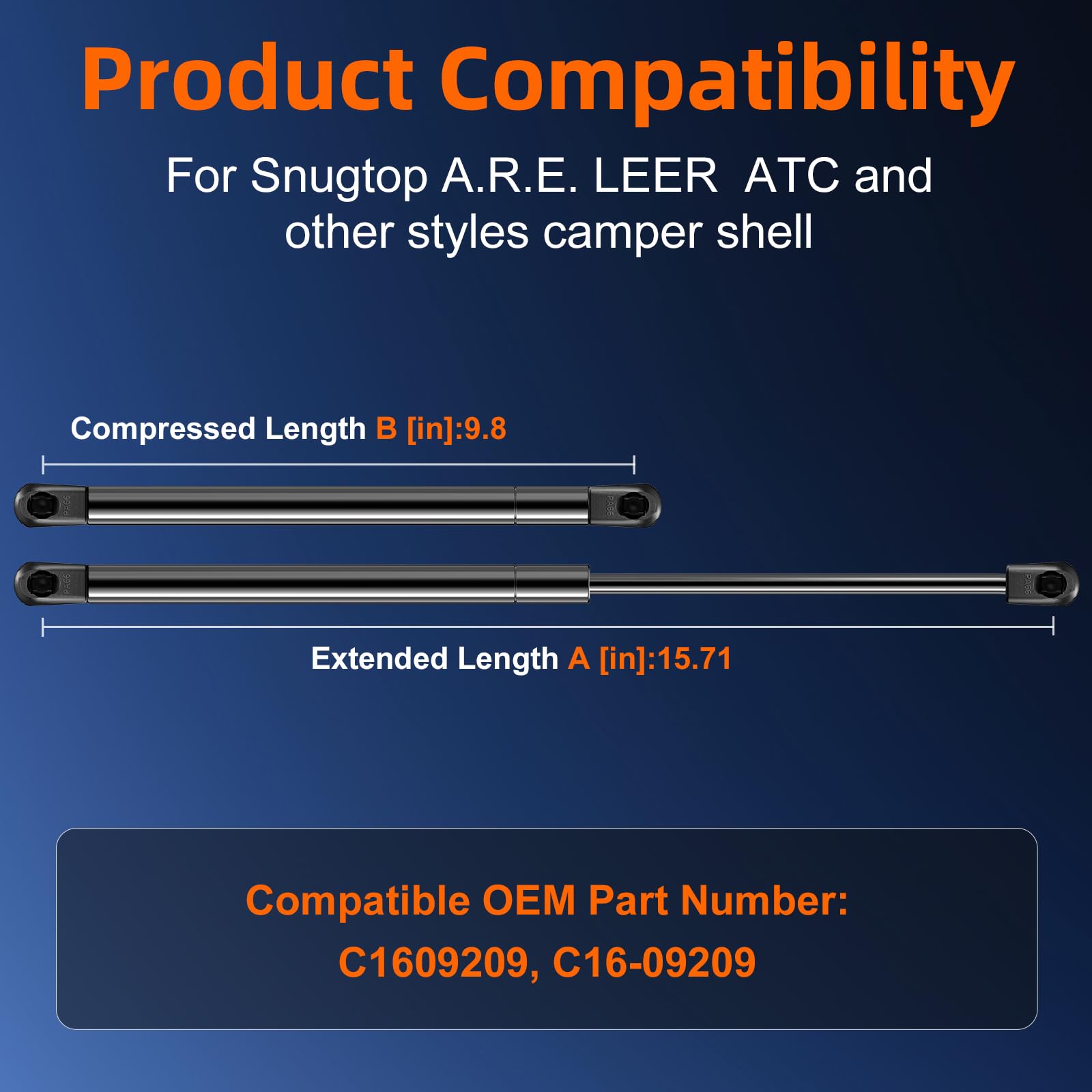 Euplokeer C16-09209 28052 16In 38Lb/169N Gas Shock Strut Lift Support For Leer Are Camper Shell Window, Snugtop Truck Pickup Top