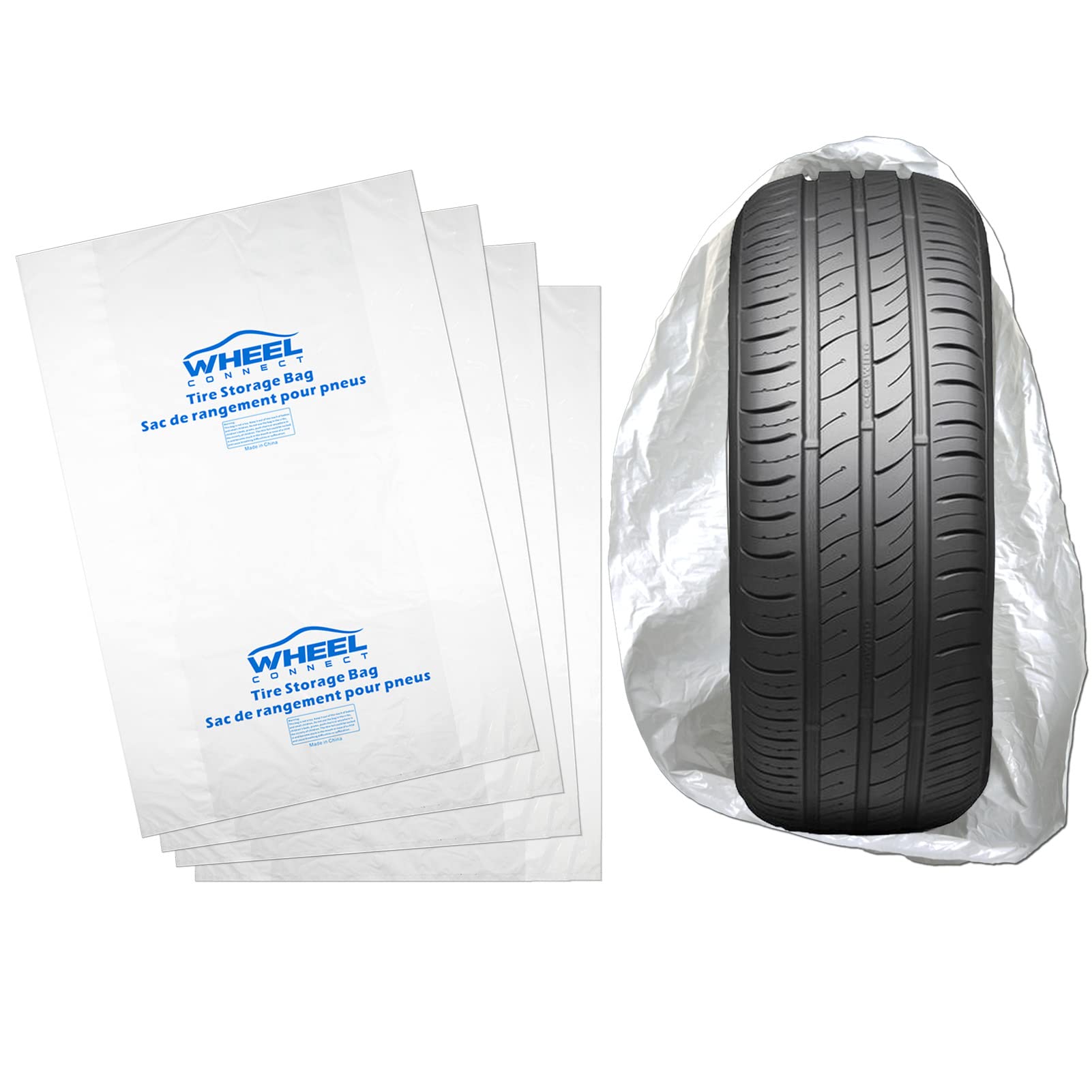 Wheel Connect Tire Storage Bags. Made Of Polyethylene Ldpe Plastic, Large 38   X42   H, White, Pack Of 4Pcs. L.