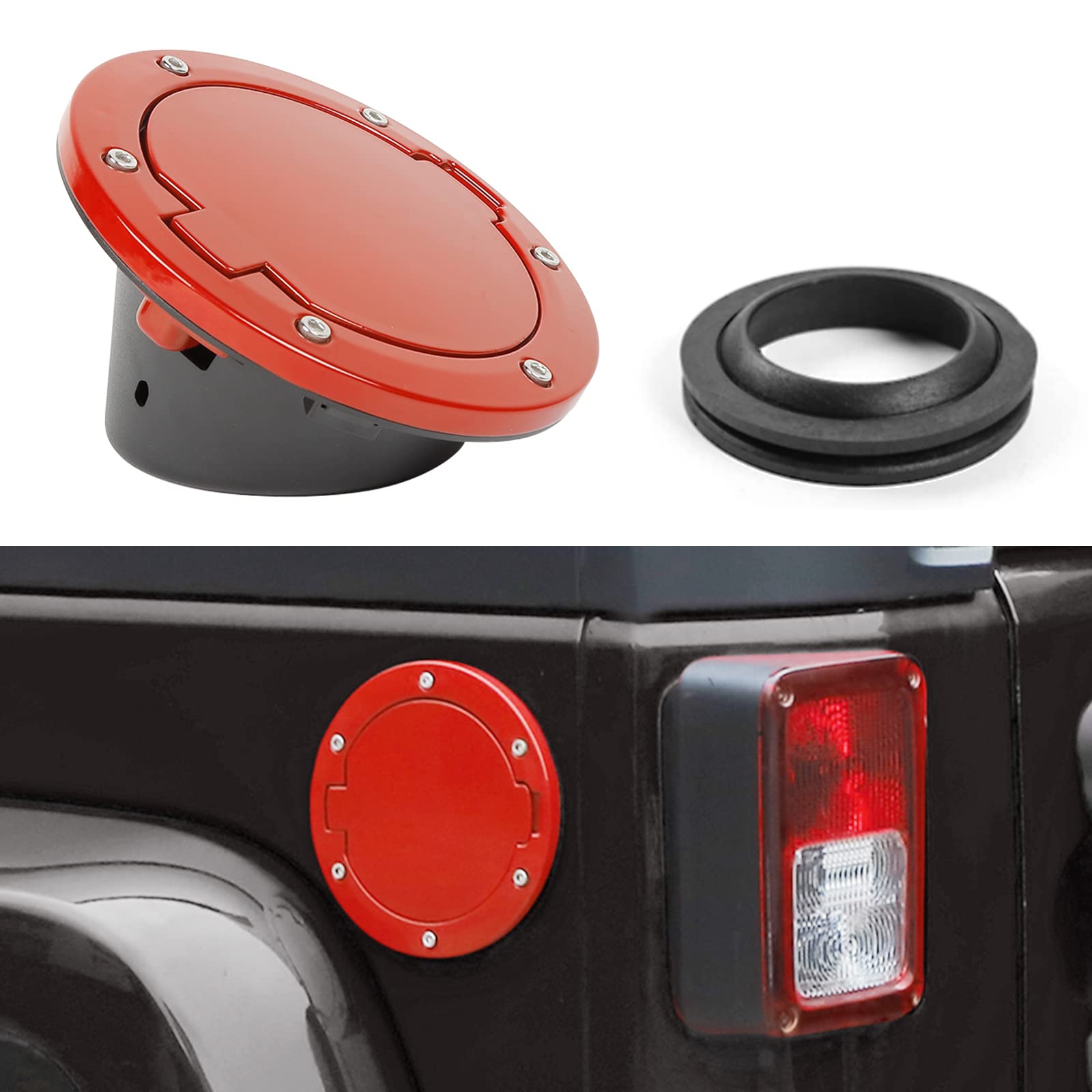 Jecar Jk Fuel Filler Cover Gas Cap Aluminum Alloy Gas Tank Door Exterior Accessories For Jeep Wrangler 2007-2018 Jk Jku, Red