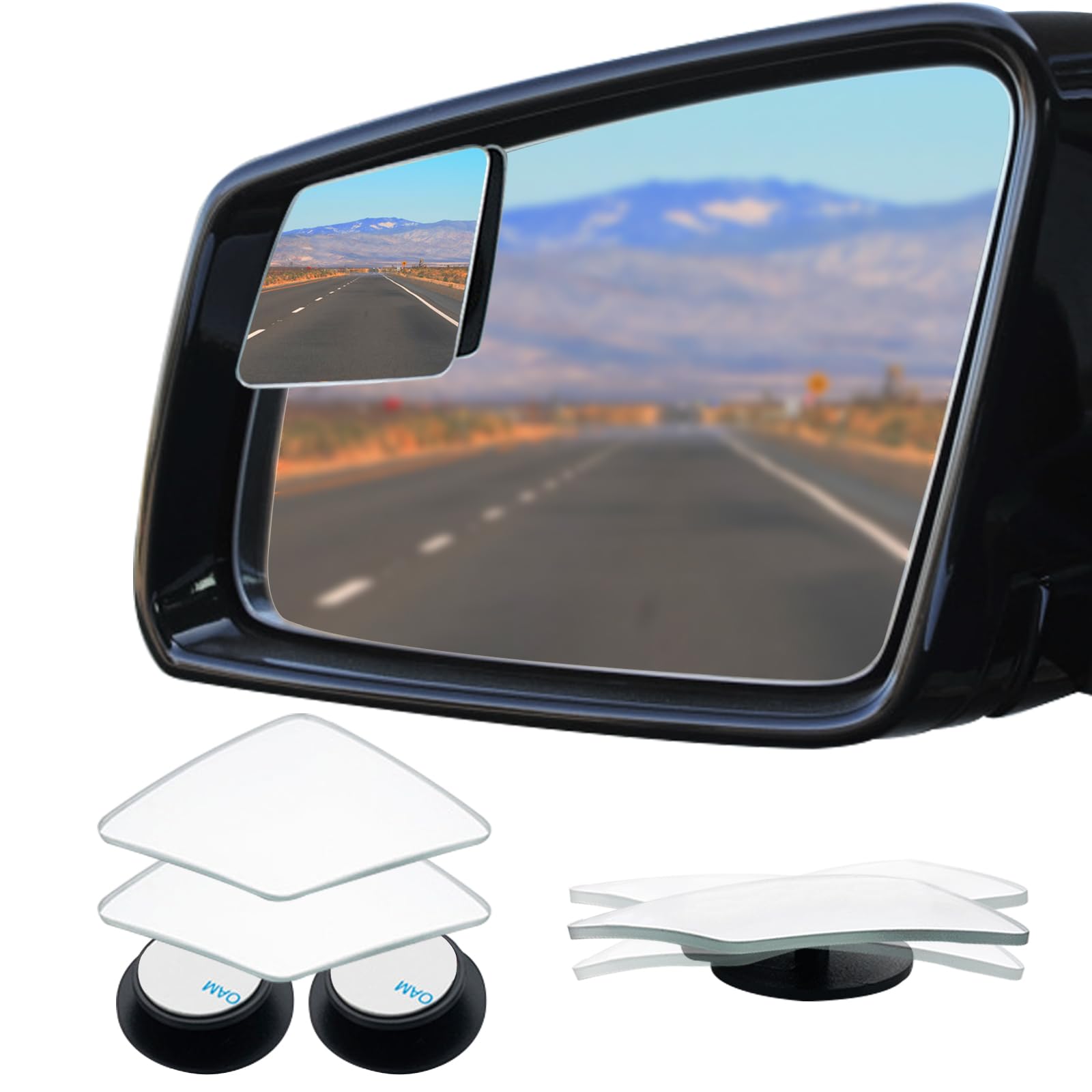 Ampper Rhombus Shaped Blind Spot Mirror, Hd Glass Frameless Convex Wide Angle Rearview Blindspot Car Mirror For Car Suv And Truc