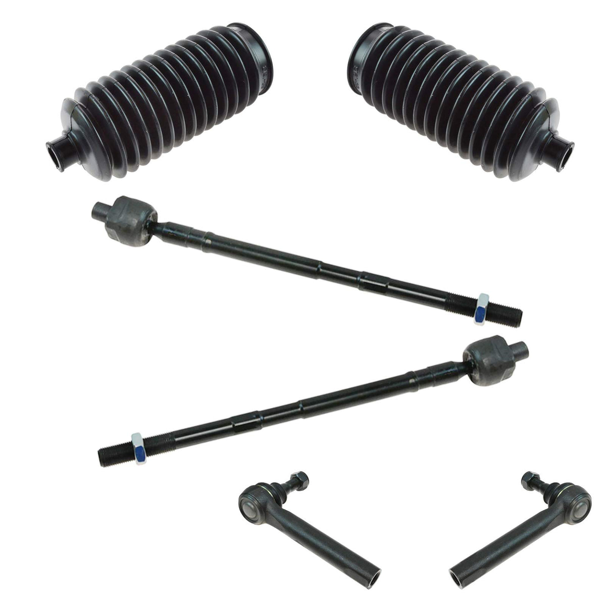 Trq Front Driver & Passenger Side Steering Kit Steering Rack & Pinion Bellow Tie Rod Compatible With 2004-2009 Nissan Quest