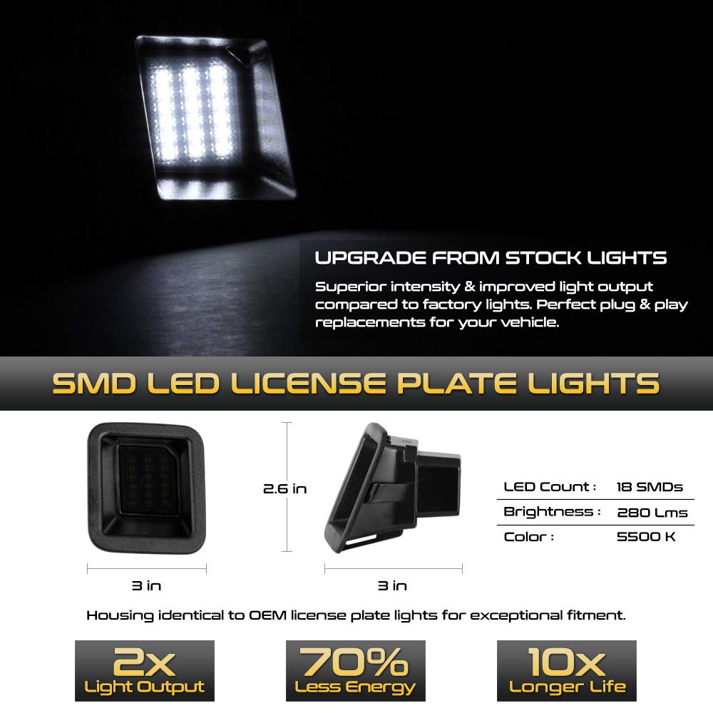 Vipmotoz Full Led Smoked Lens License Plate Light Tag Lamp Housing Assembly Replacement Pair For 2017-2022 Ford F250 F350 F450 S